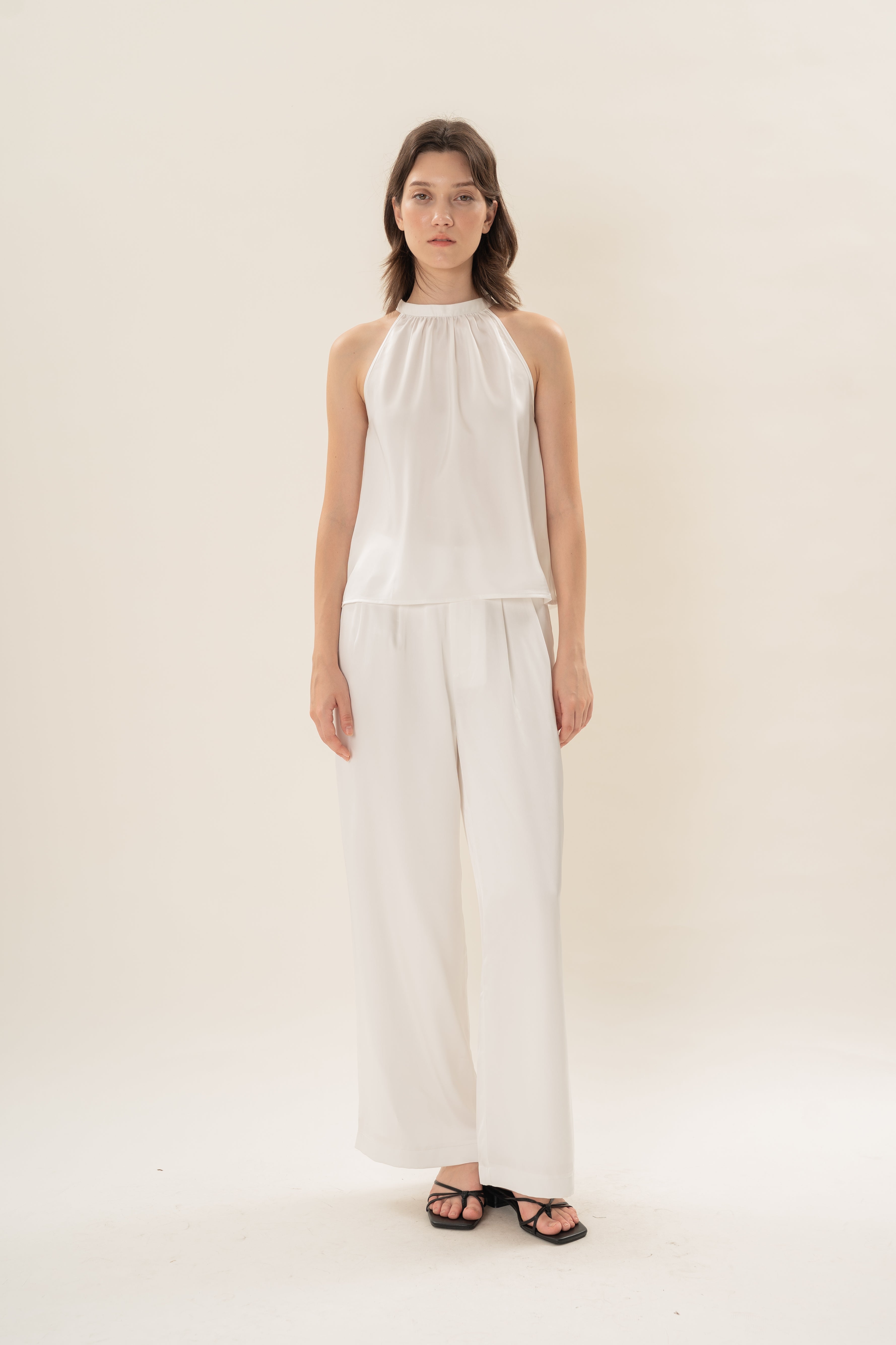 Satin Tie Back Halter Top in White