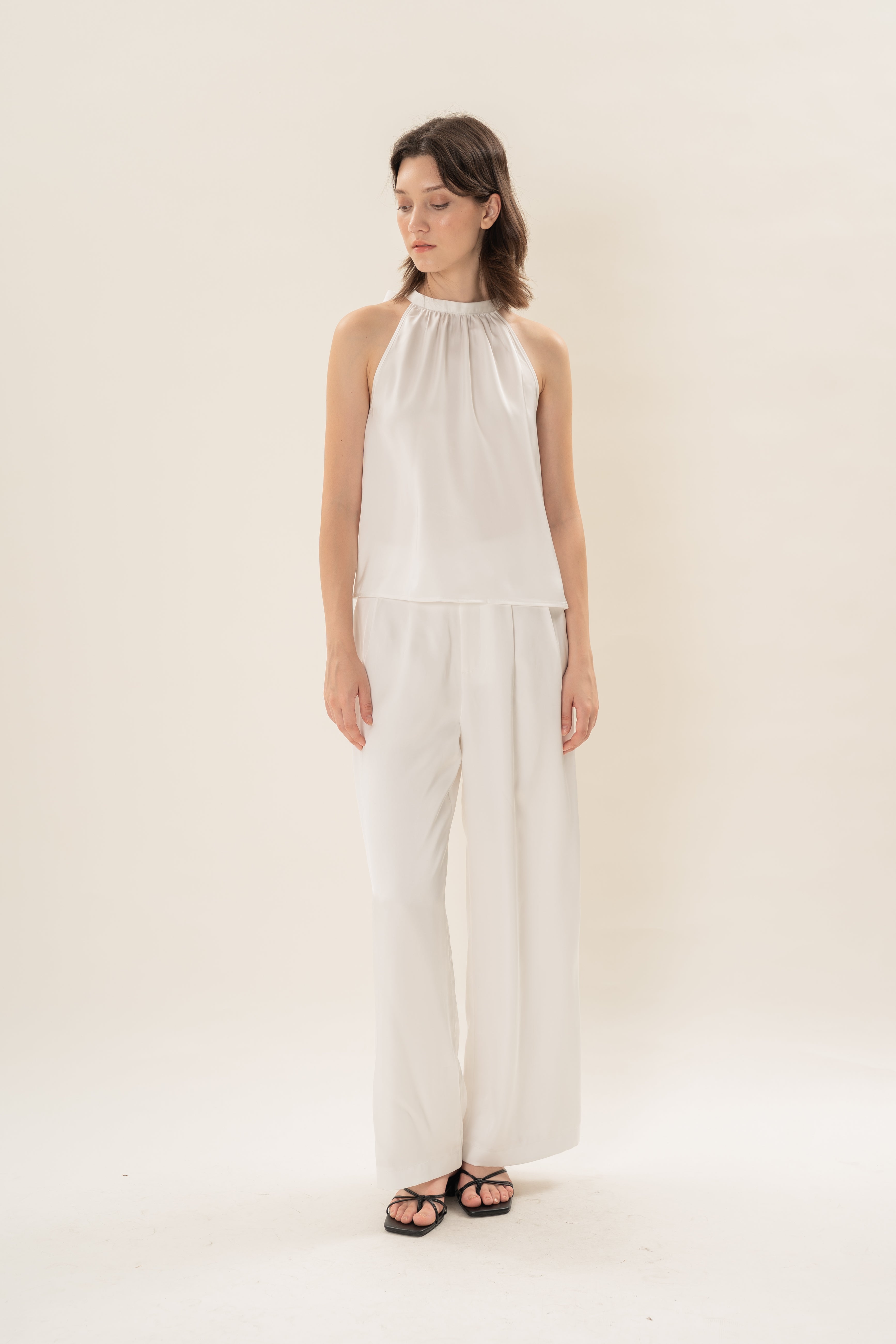Satin Tie Back Halter Top in White