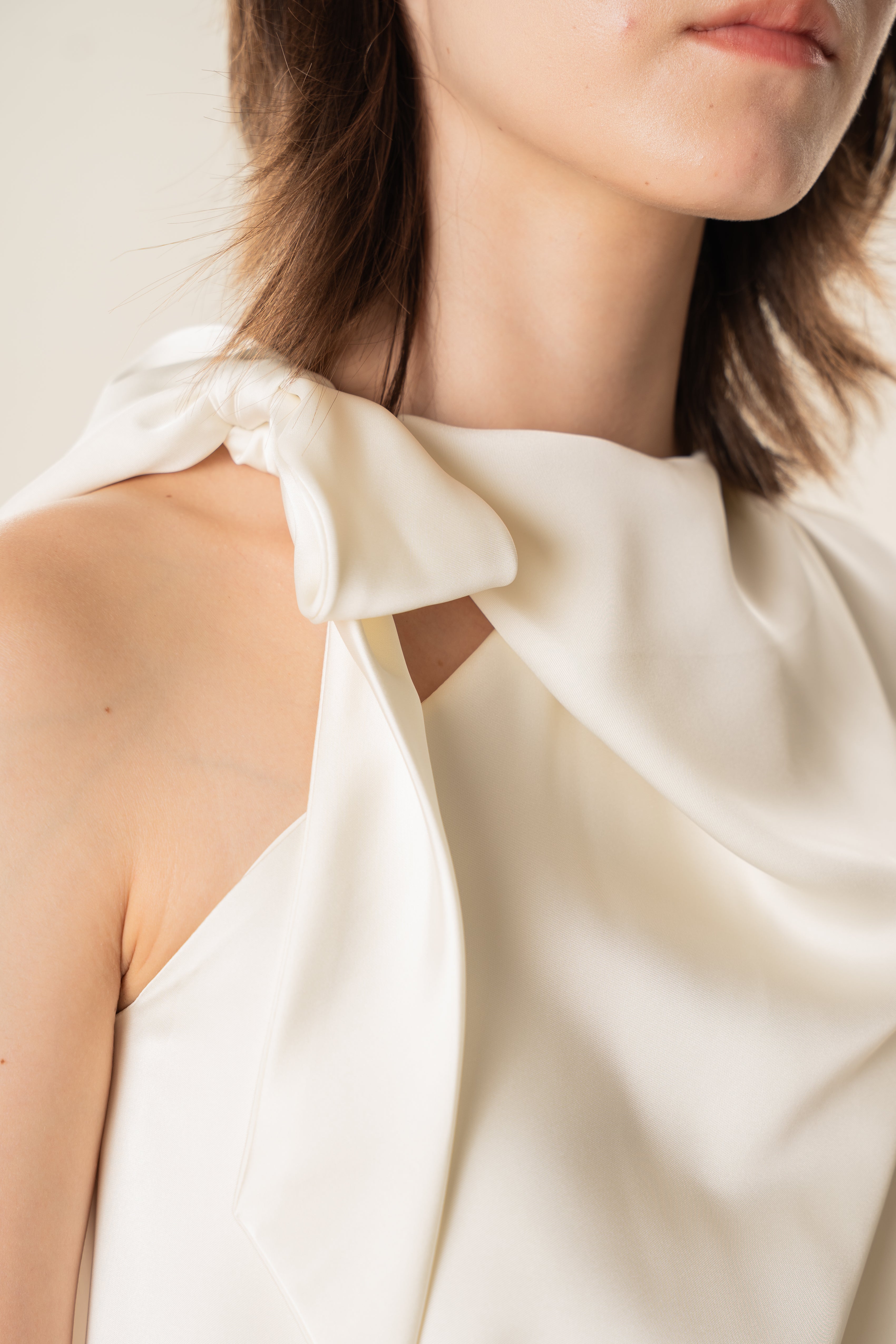 Satin Sash Neck Top in Natural