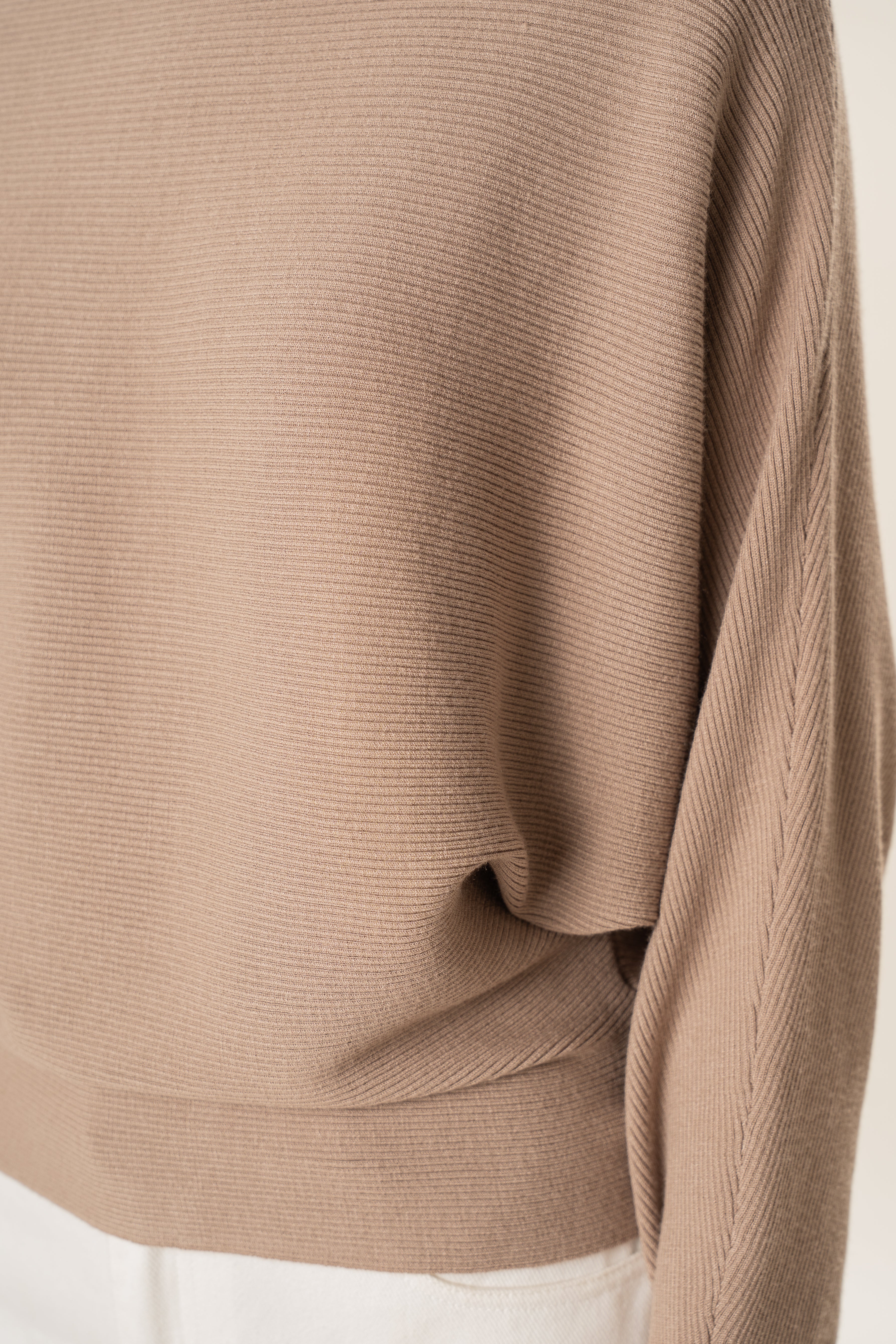 Boat Neck Knitted Long Sleeved Top in Taupe