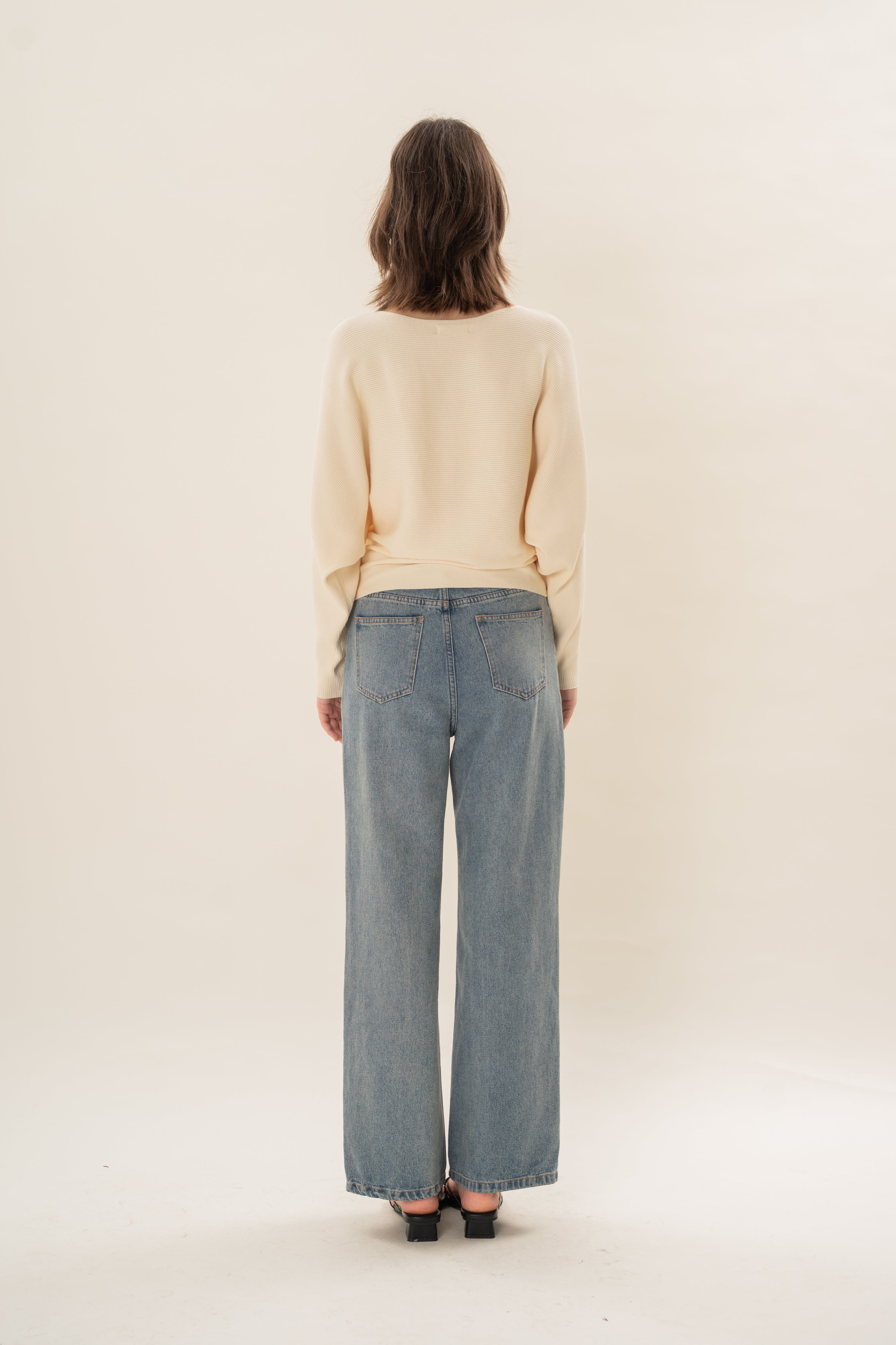 Boat Neck Knitted Long Sleeved Top in Natural