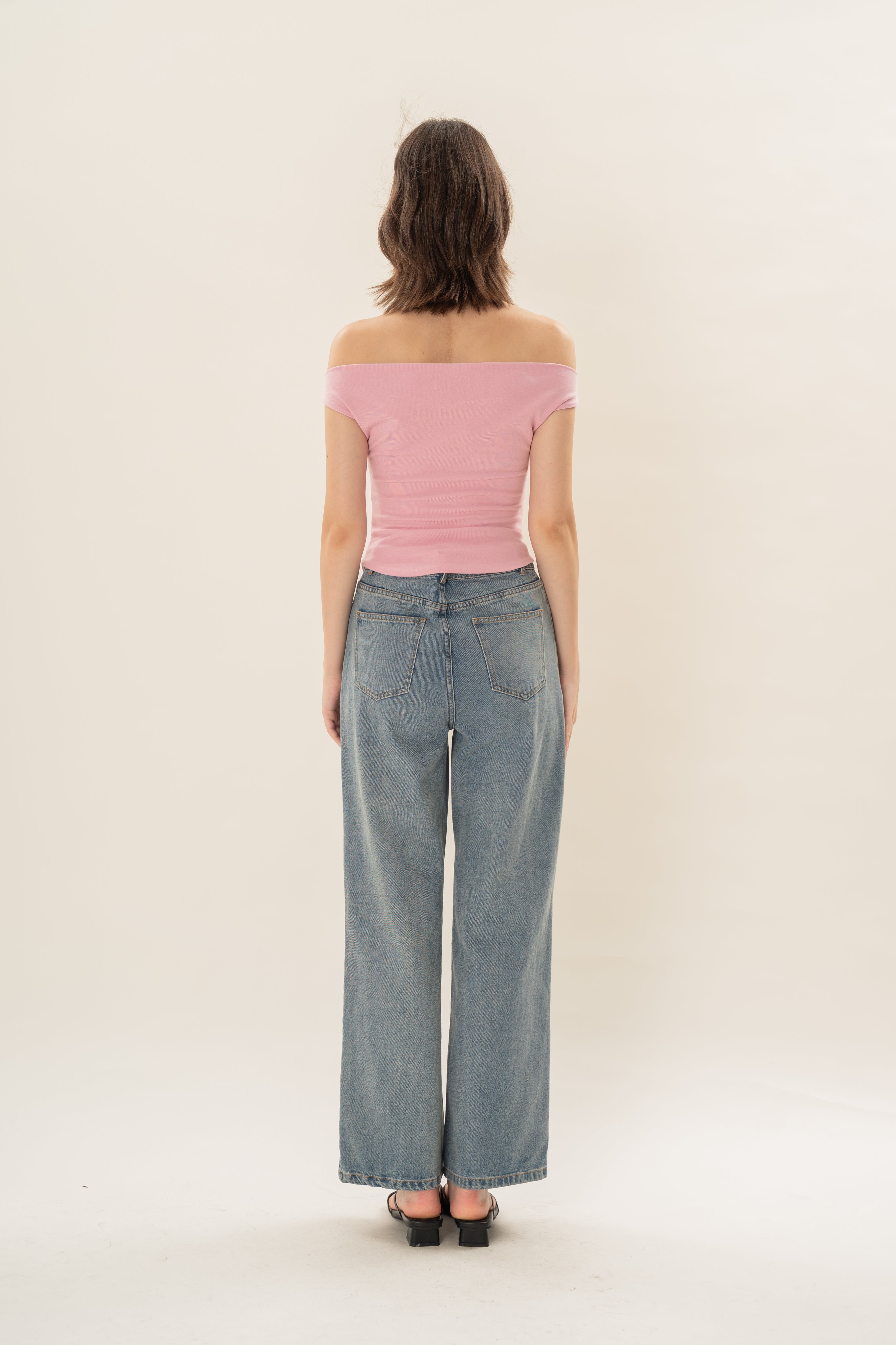 Off Shoulder Ruched Waist Top in Rosebloom