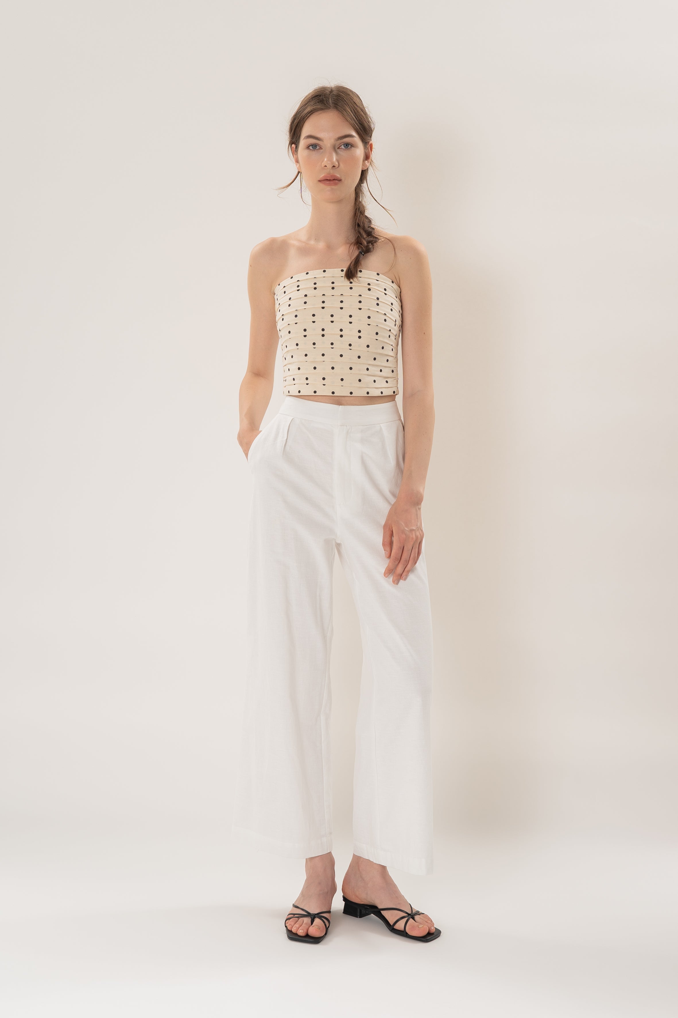 Ruched Bandeau Padded Top in Noir Dot
