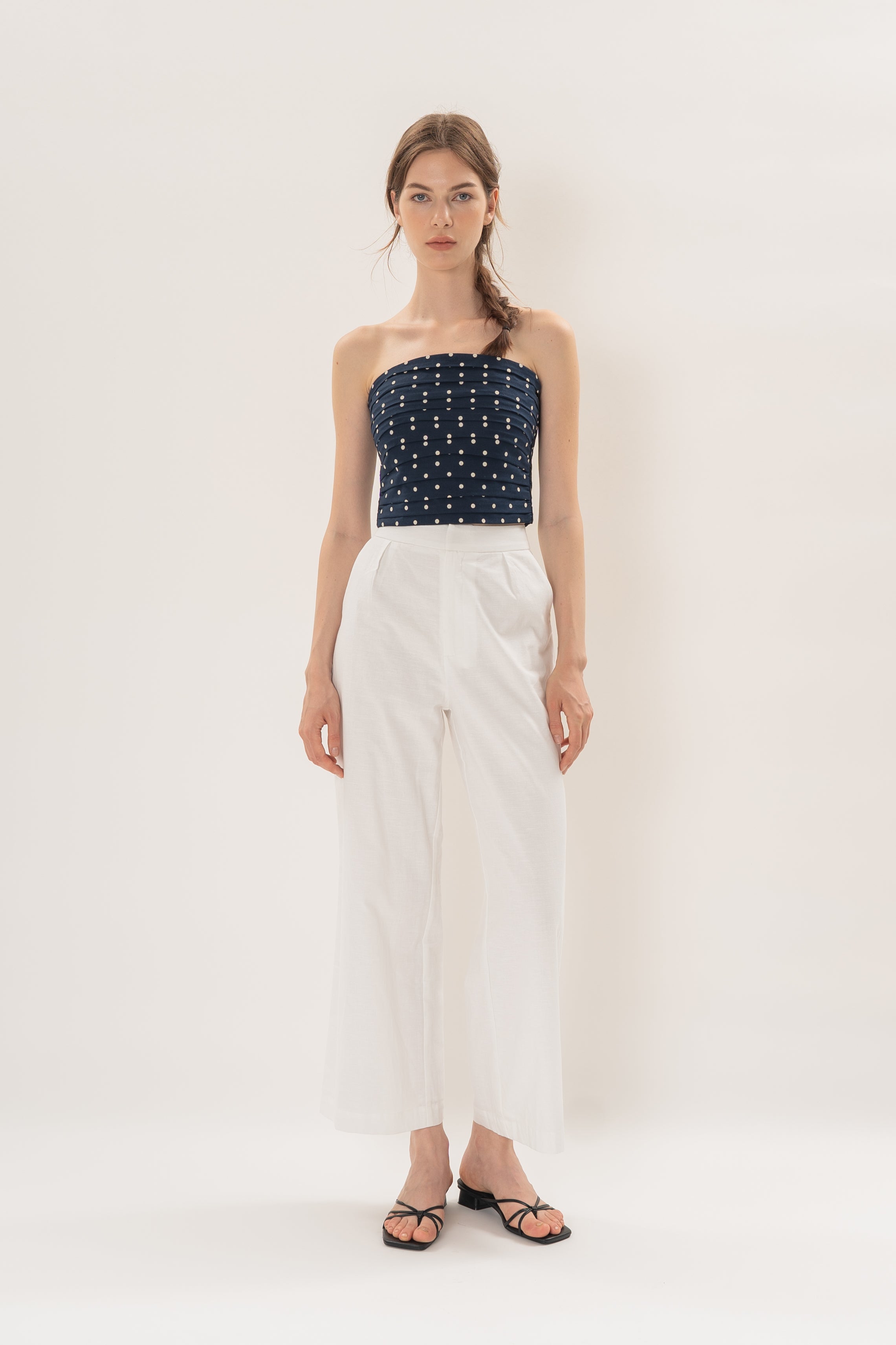 Ruched Bandeau Padded Top in Ivory Dot
