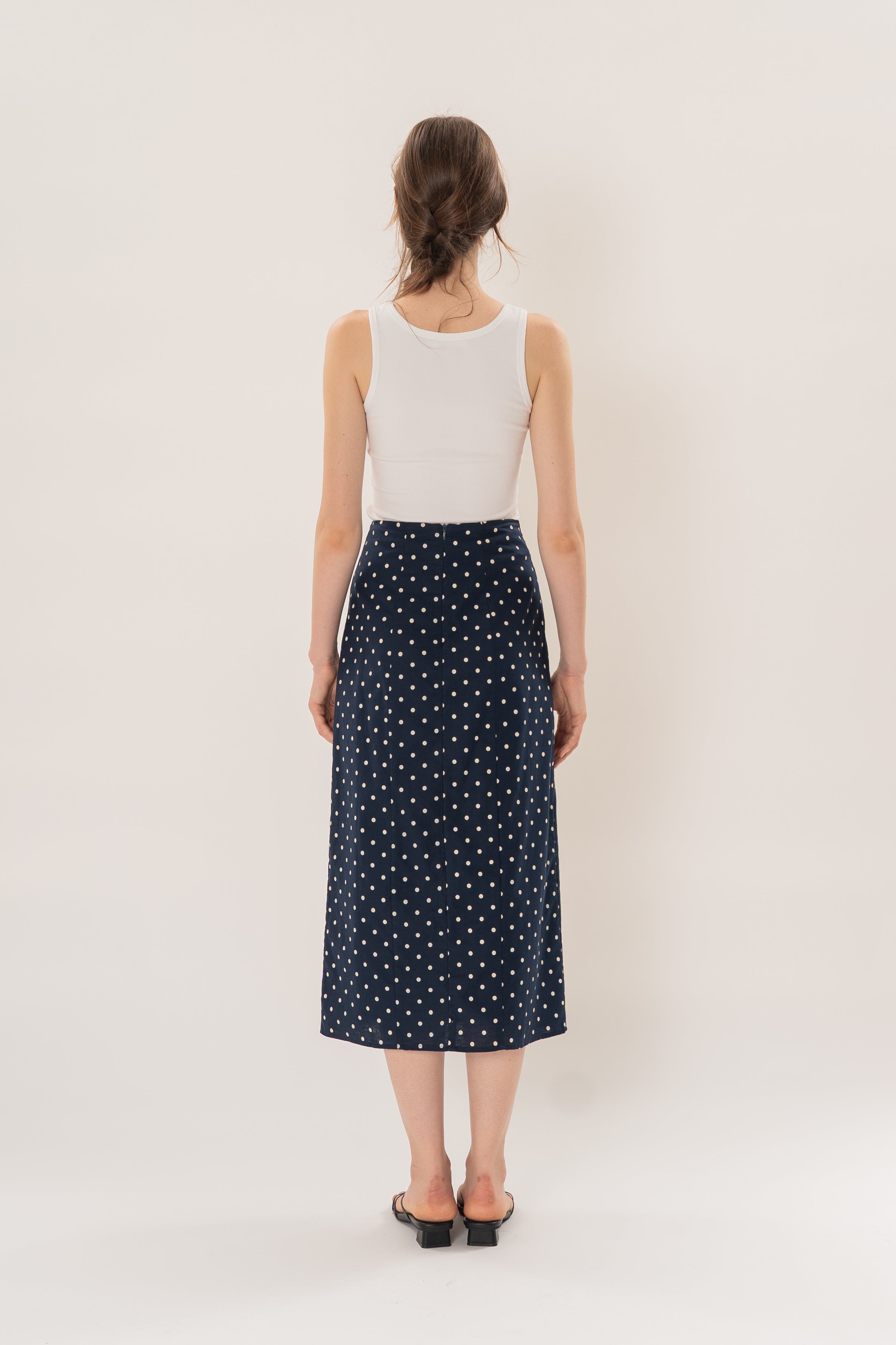 Midi Skirt With Slit in Ivory Dot