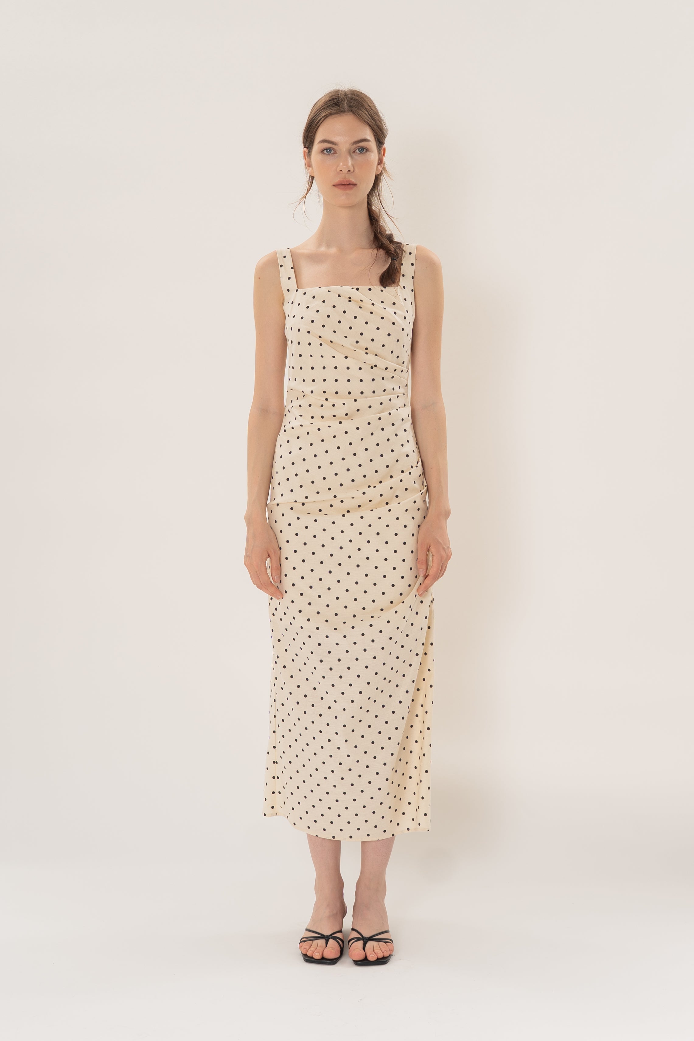 Ruched Maxi Dress in Noir Dot