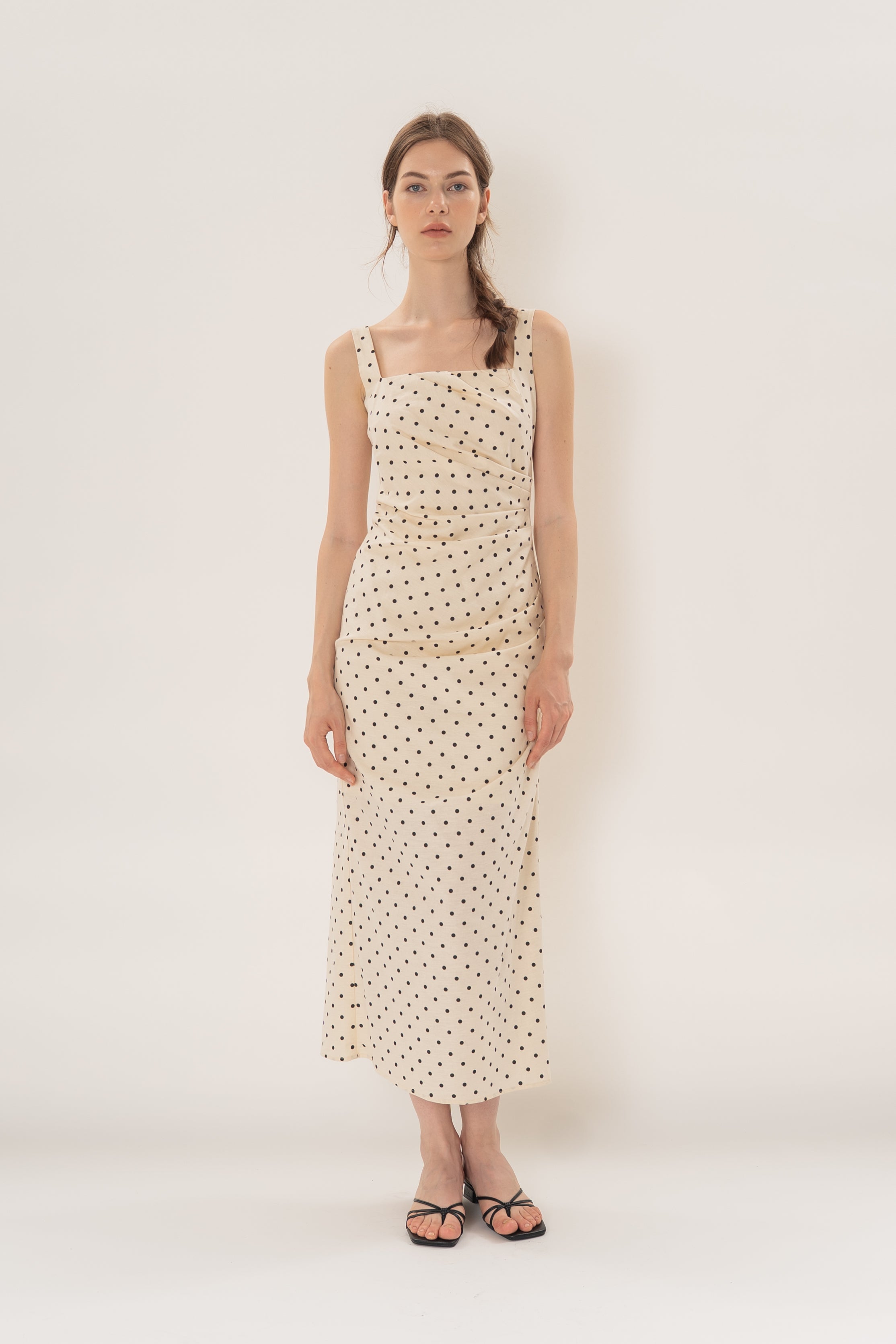 Ruched Maxi Dress in Noir Dot