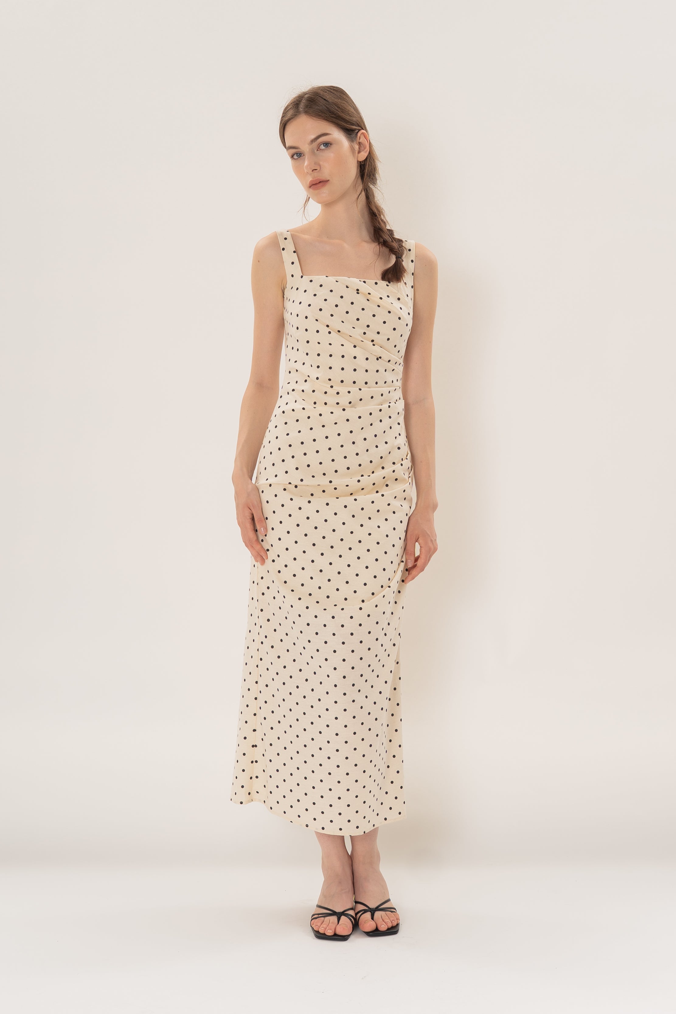 Ruched Maxi Dress in Noir Dot