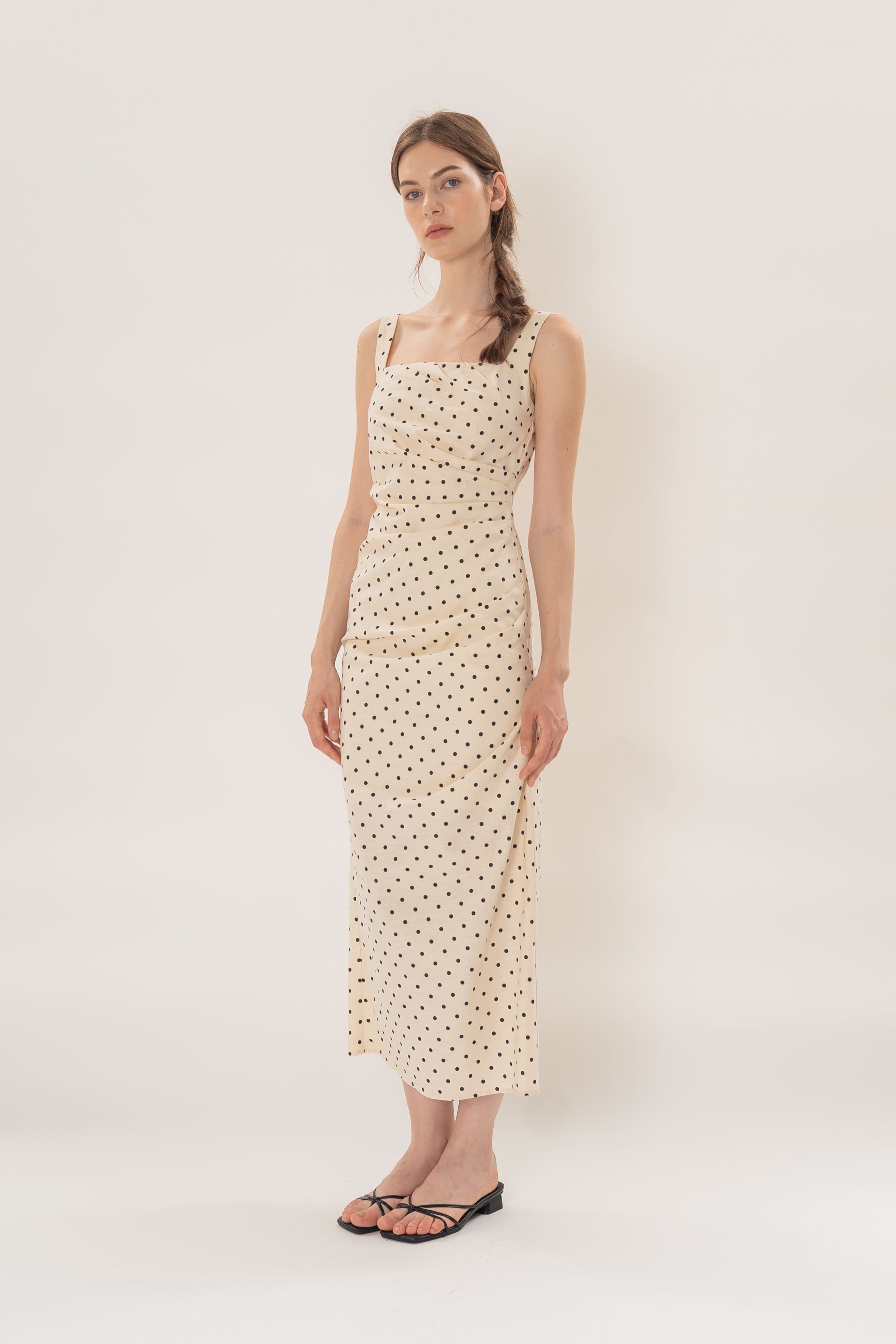 Ruched Maxi Dress in Noir Dot