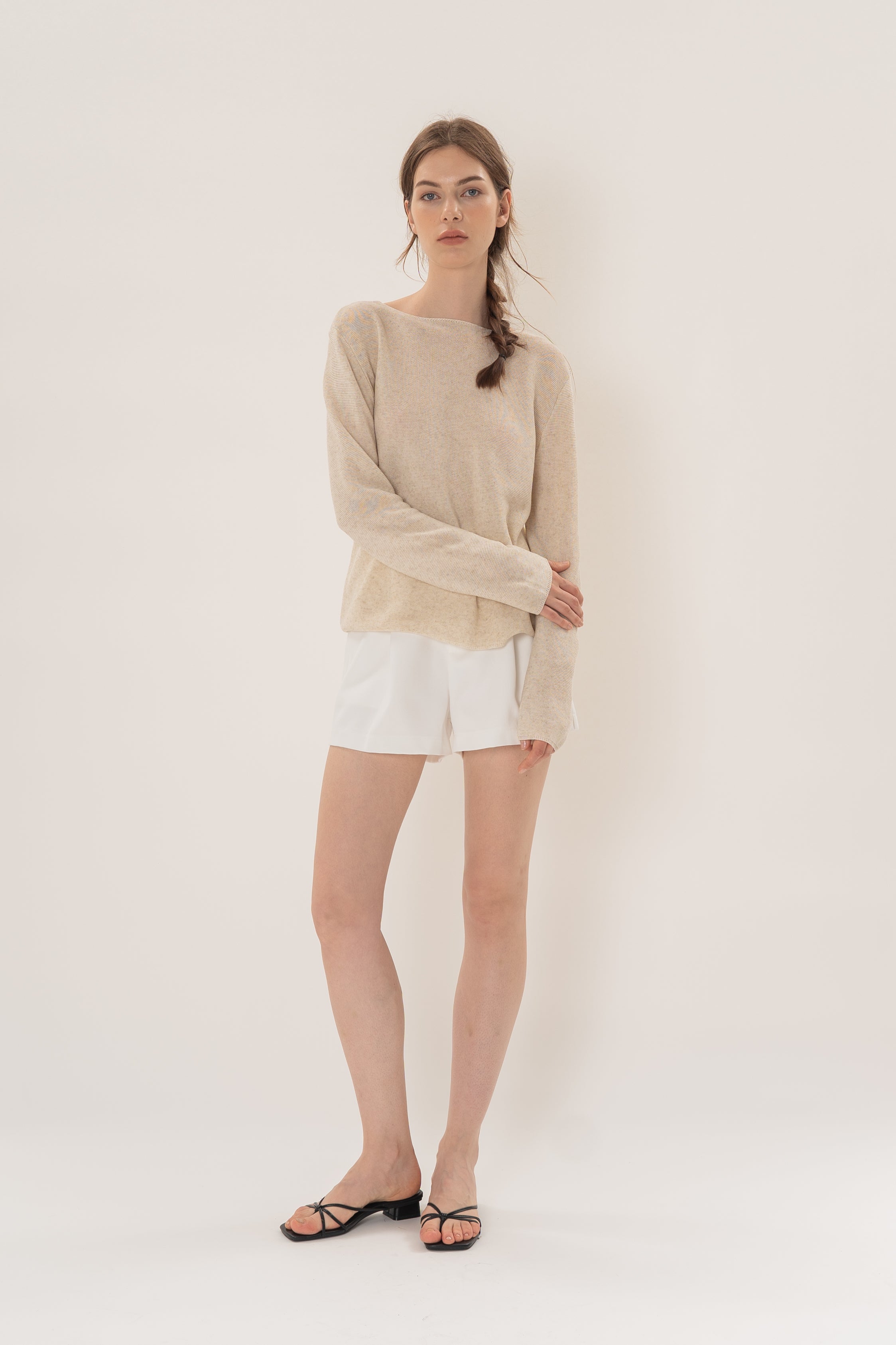 Summer Knit Boat Neck Sweater in Oat