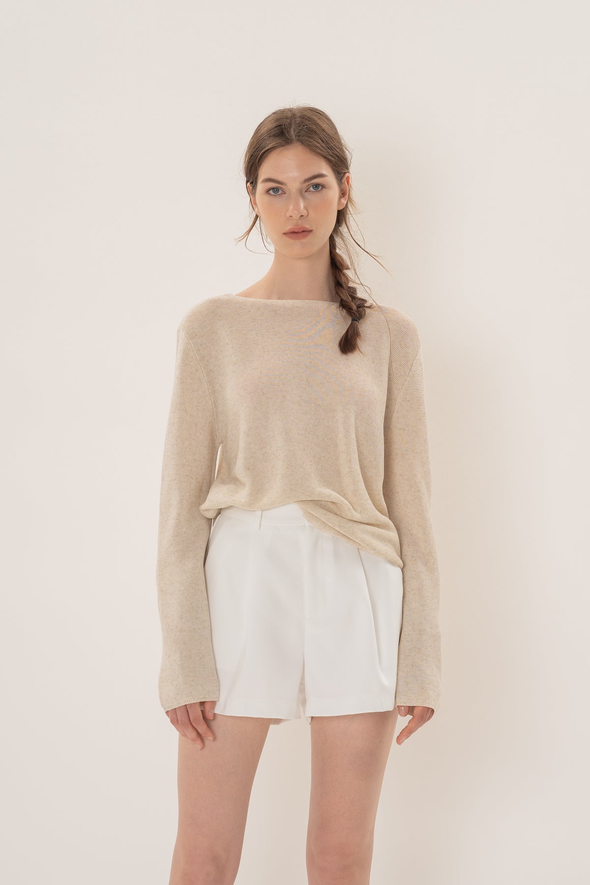 Summer Knit Boat Neck Sweater in Oat