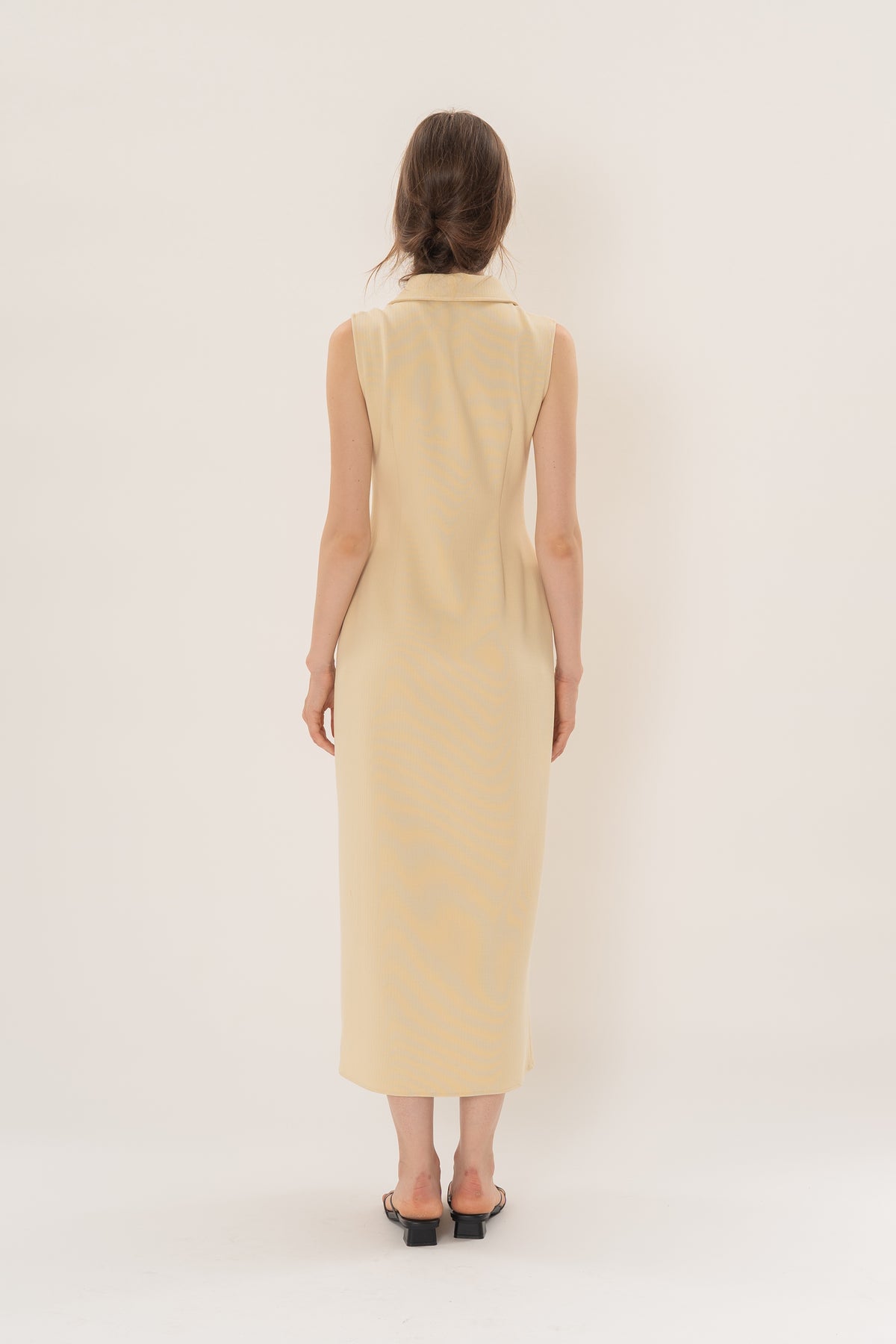Collared Sleeveless Column Dress in Eggnog