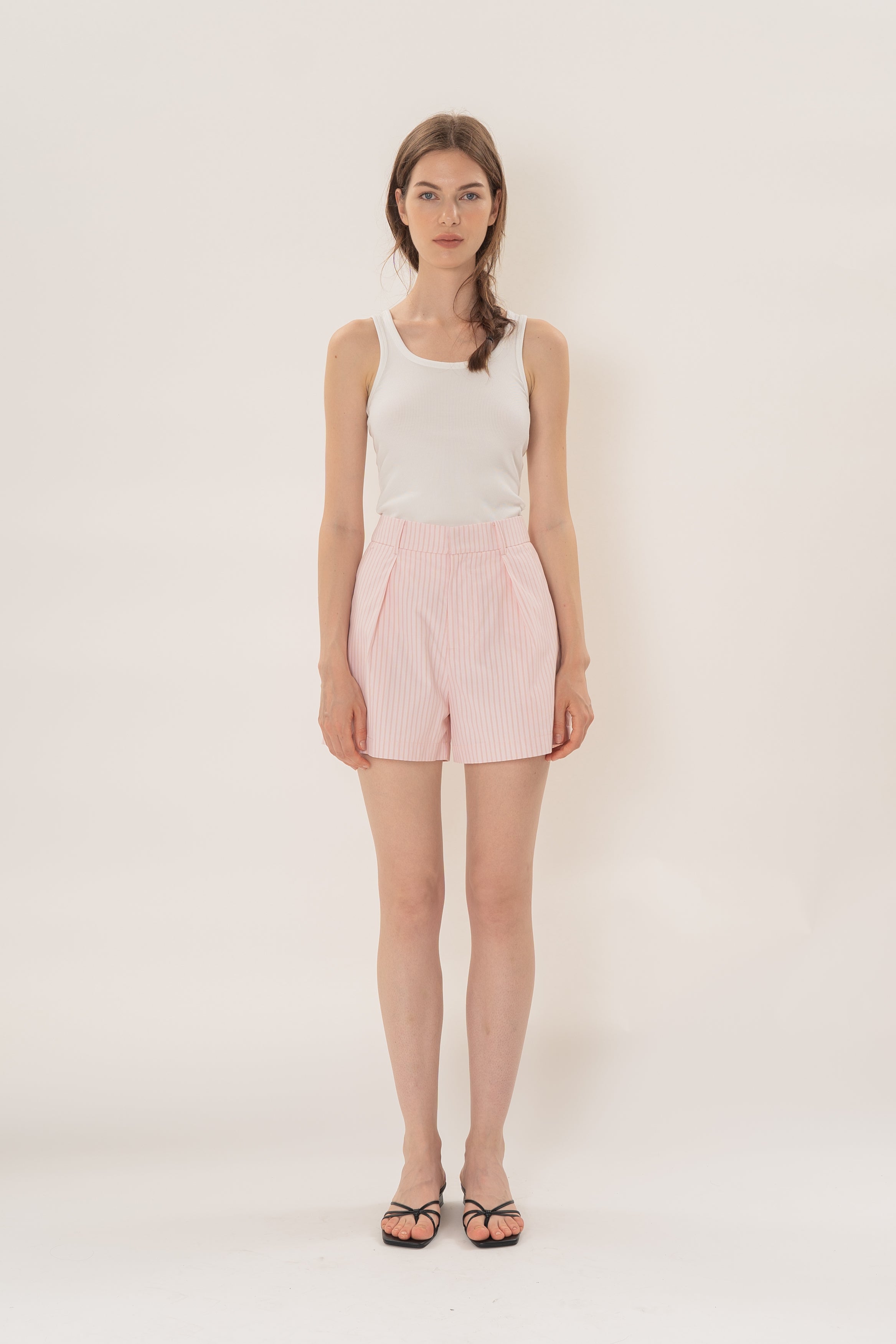 Pleated Shorts in Roseate Stripe