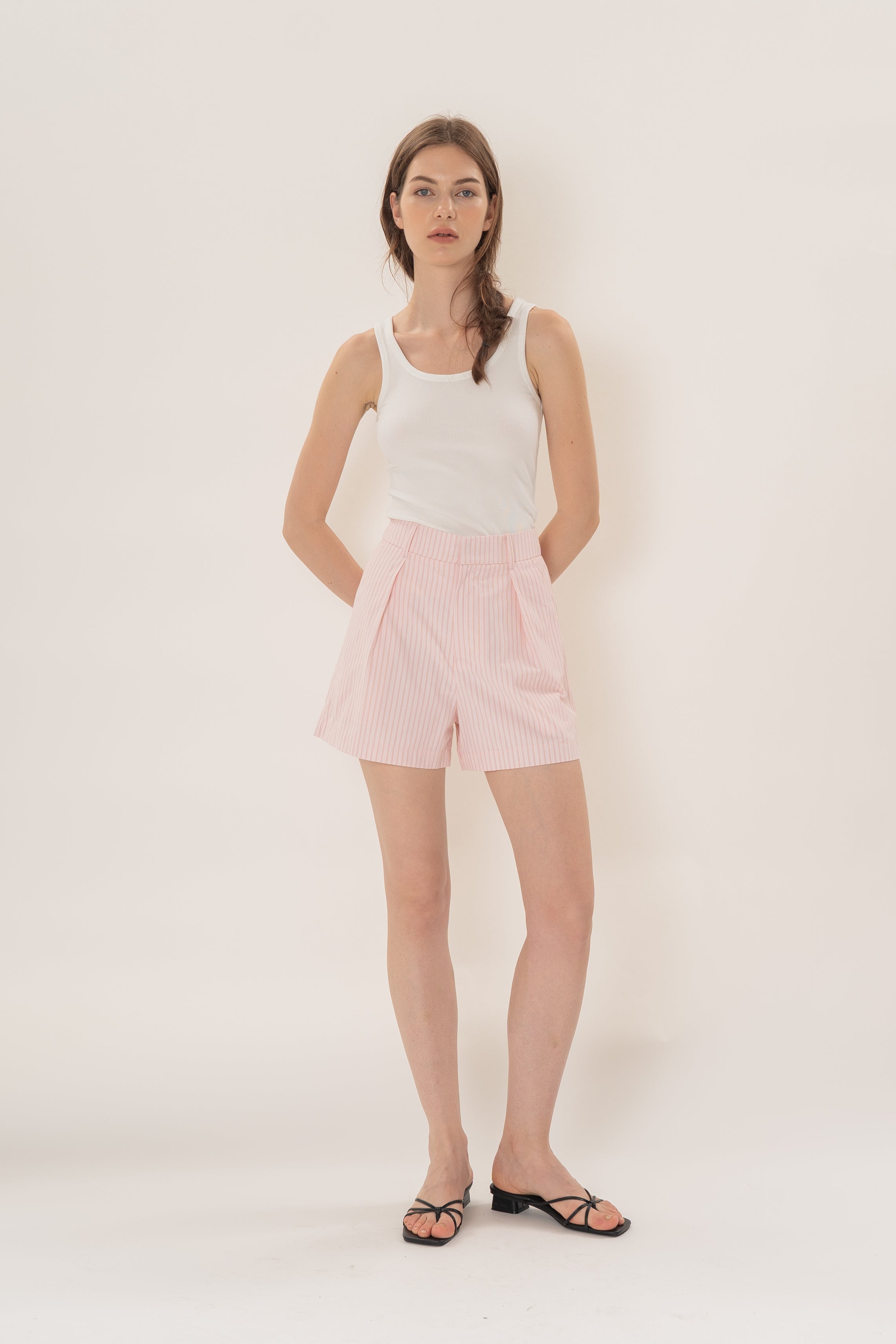 Pleated Shorts in Roseate Stripe