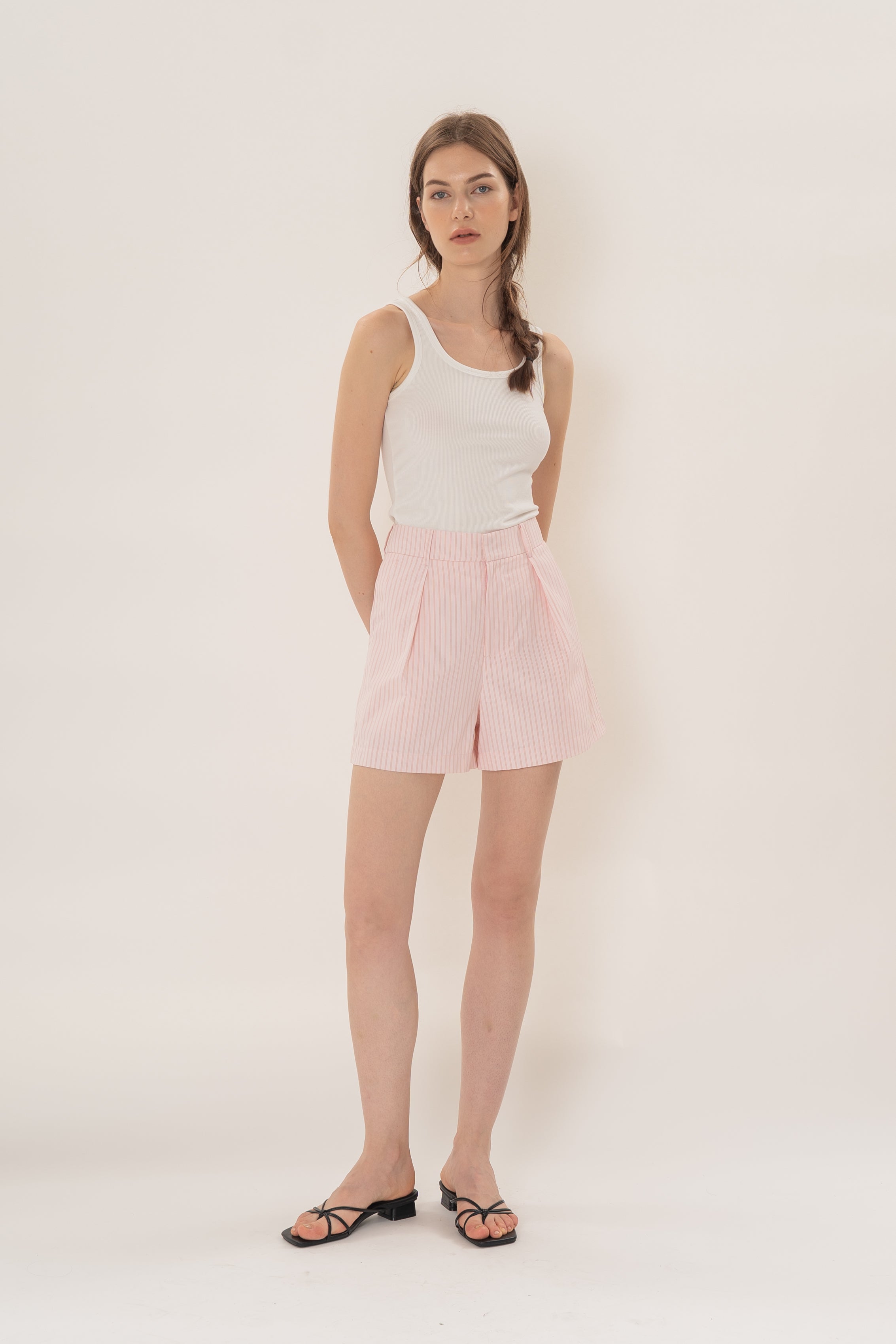Pleated Shorts in Roseate Stripe