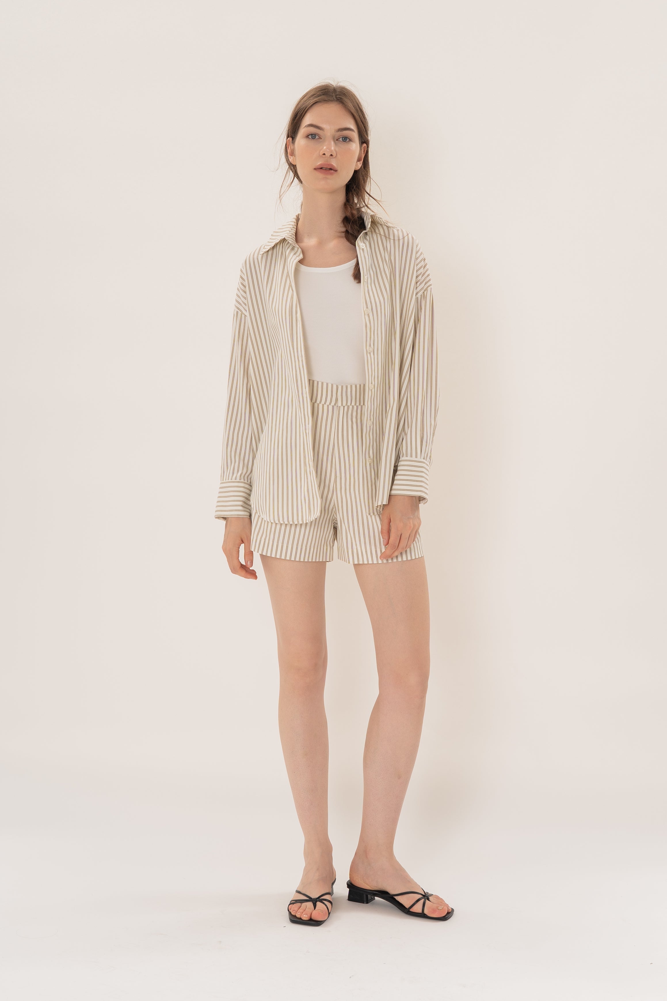 Long Sleeved Shirt in Tan Stripe