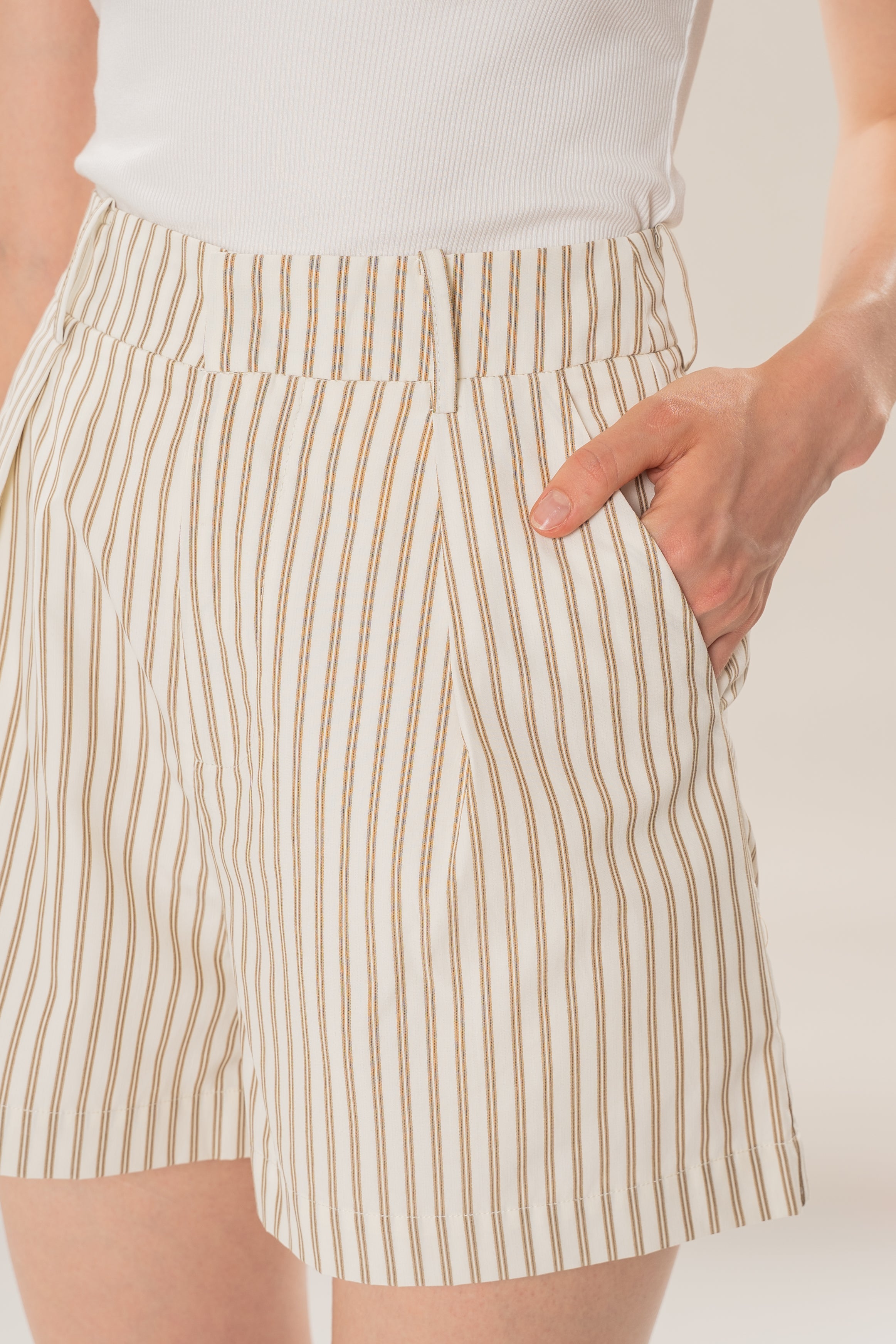 Pleated Shorts in Tan Stripe