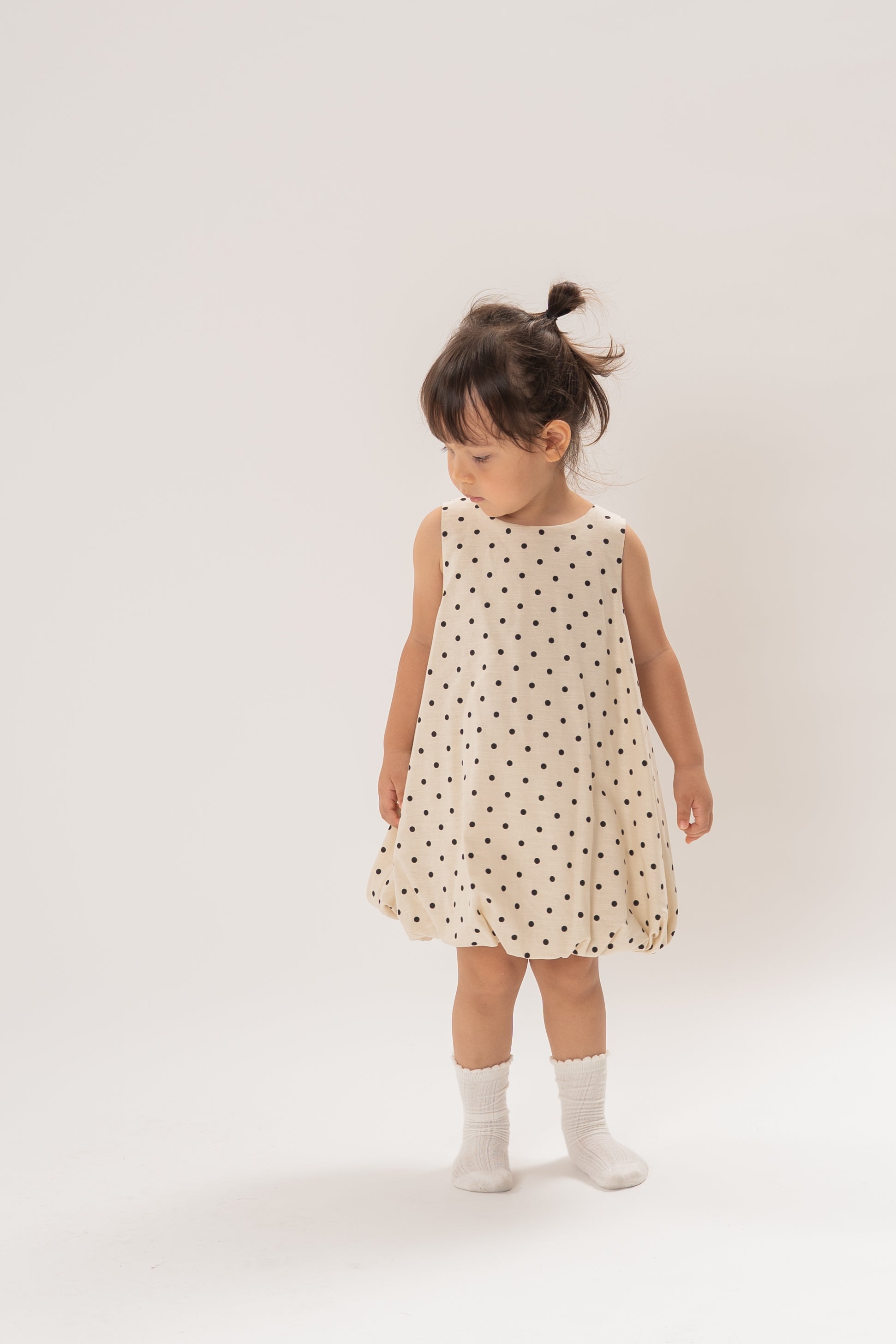 Mini Bubble Hem A-Line Dress in Polka Dot Ivory