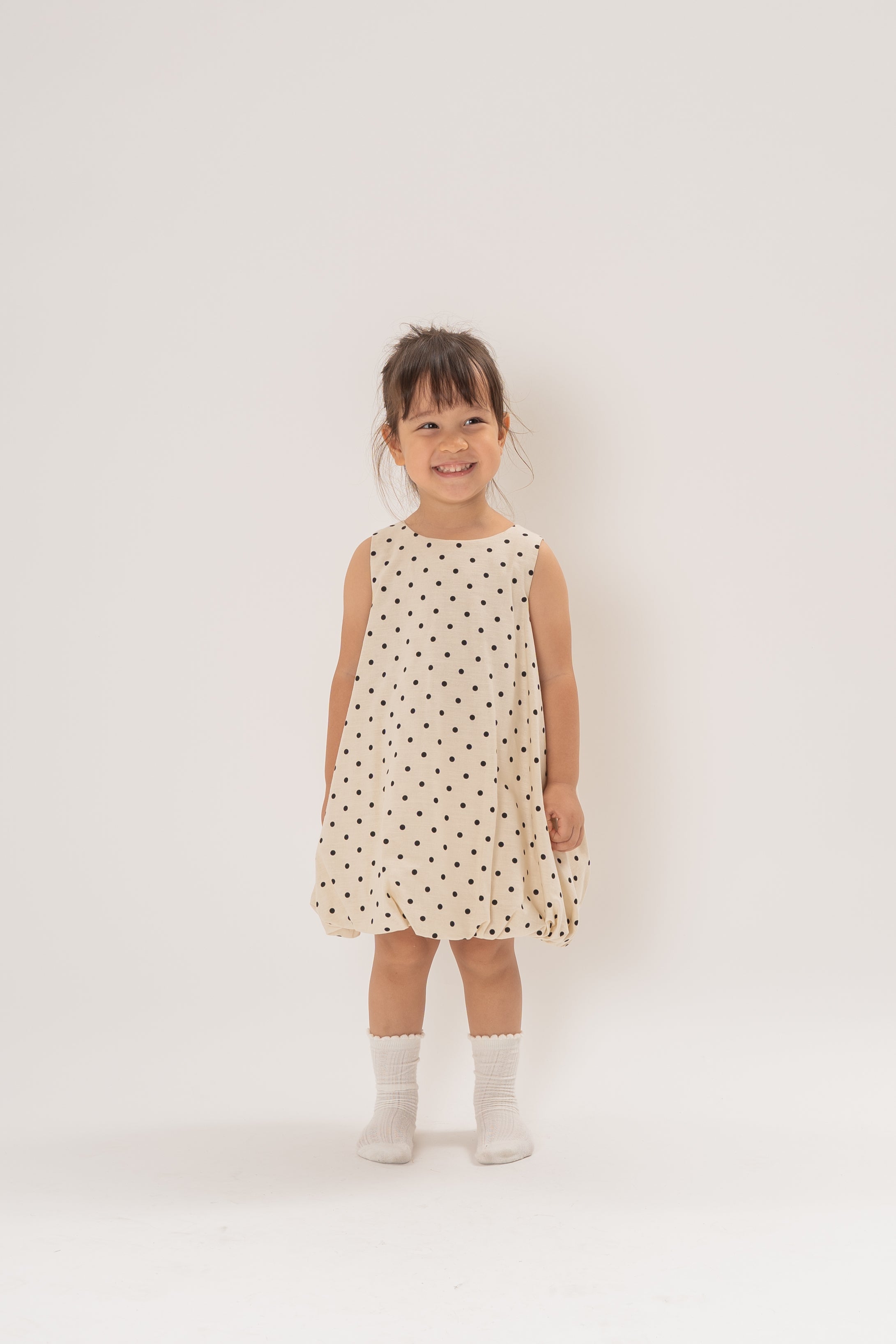 Mini Bubble Hem A-Line Dress in Polka Dot Ivory