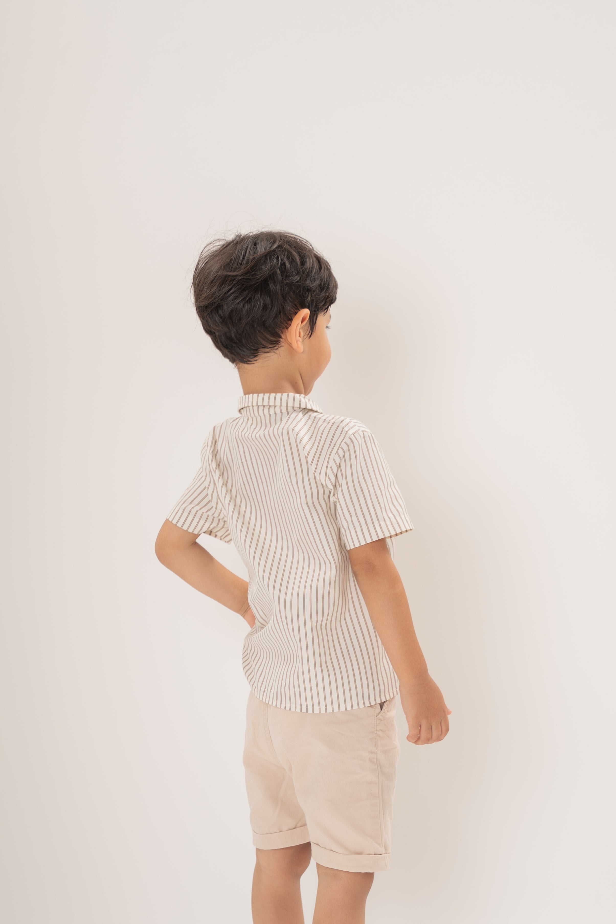 Mini Short Sleeve Pocket Shirt in Tan Stripe