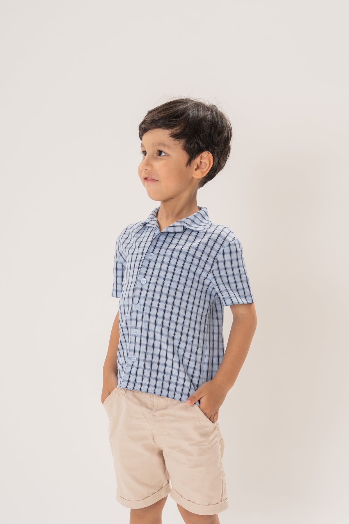 Mini Short Sleeve Pocket Shirt in Ocean Blue Gingham