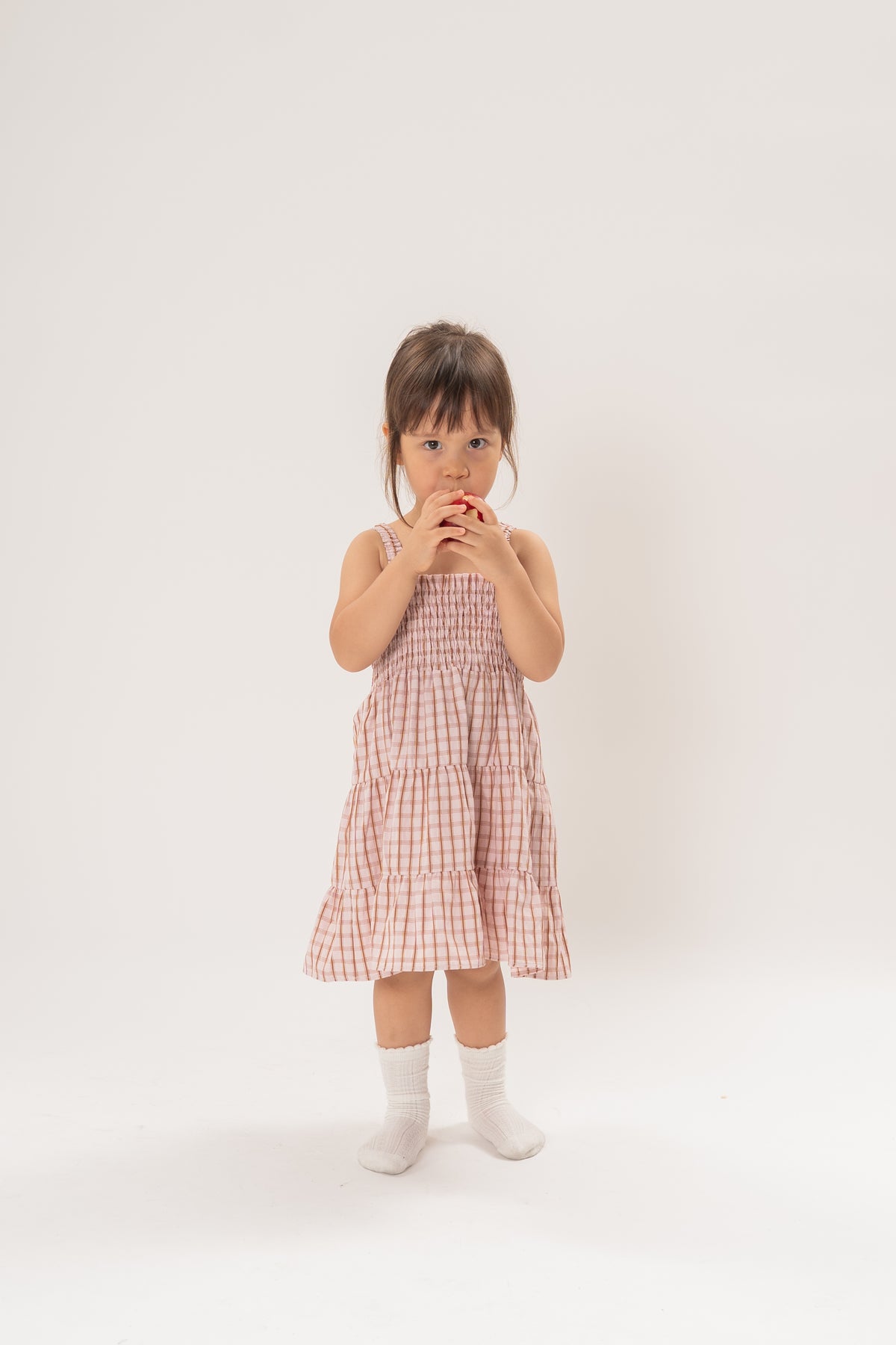 Mini Tiered Smocked Dress in Rosewood Gingham