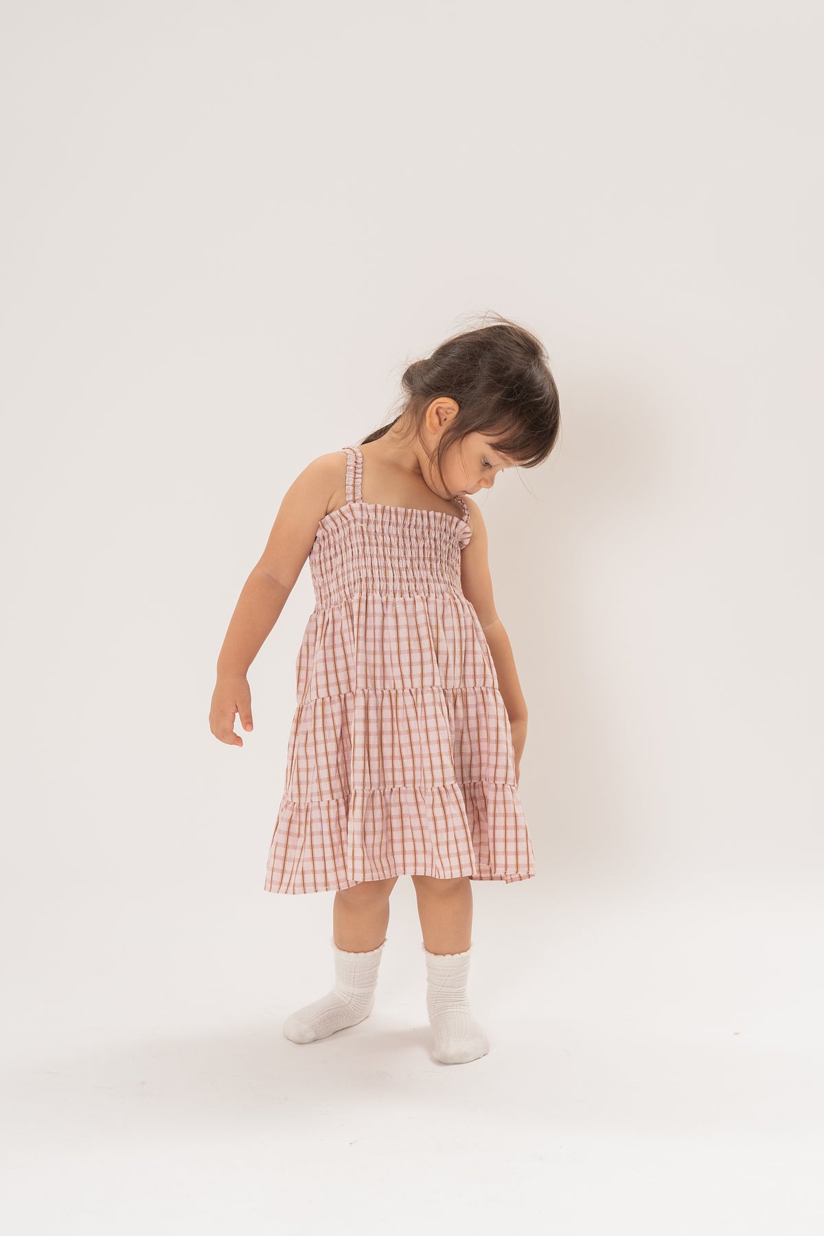Mini Tiered Smocked Dress in Rosewood Gingham