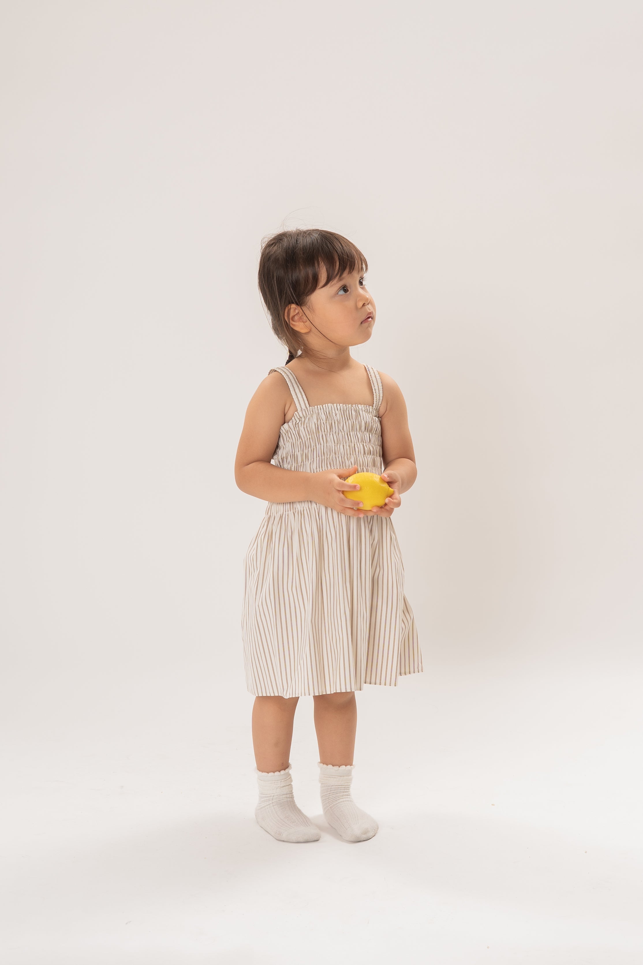 Mini Cami Shirred Dress in Tan Stripe