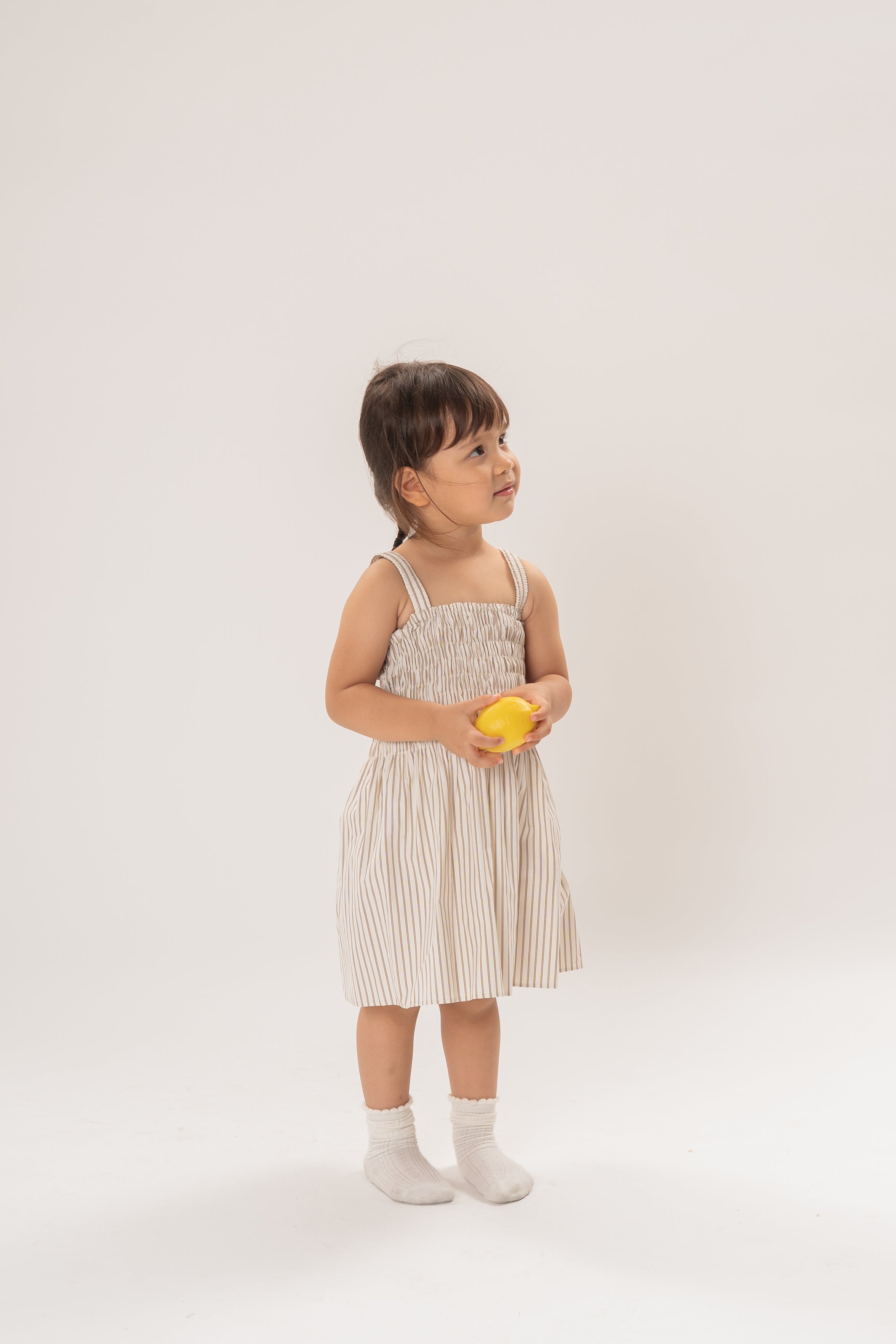 Mini Cami Shirred Dress in Tan Stripe