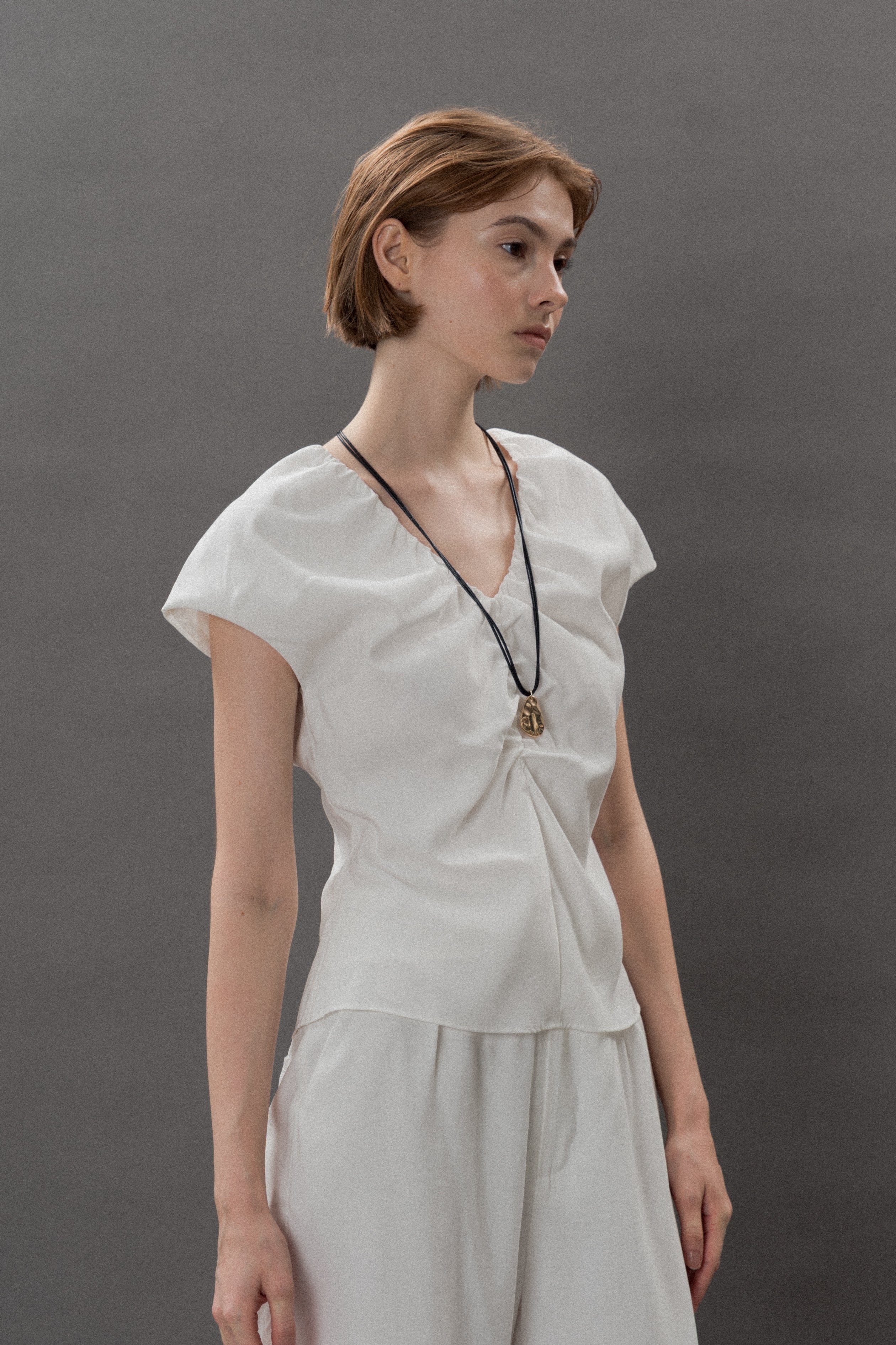 Ruched V-Neck Top in Ivory
