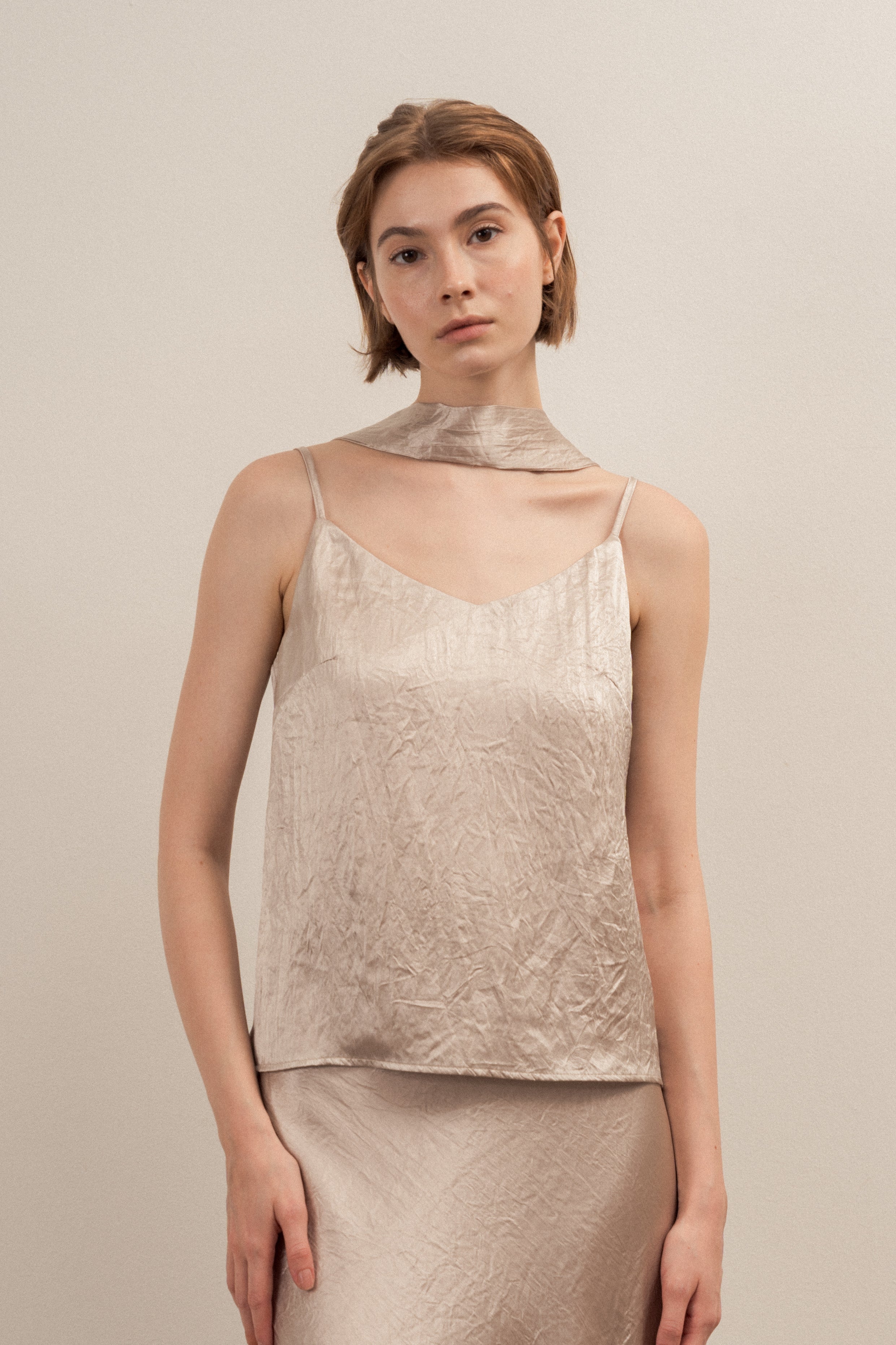 Satin Camisole Slip Top in Taupe