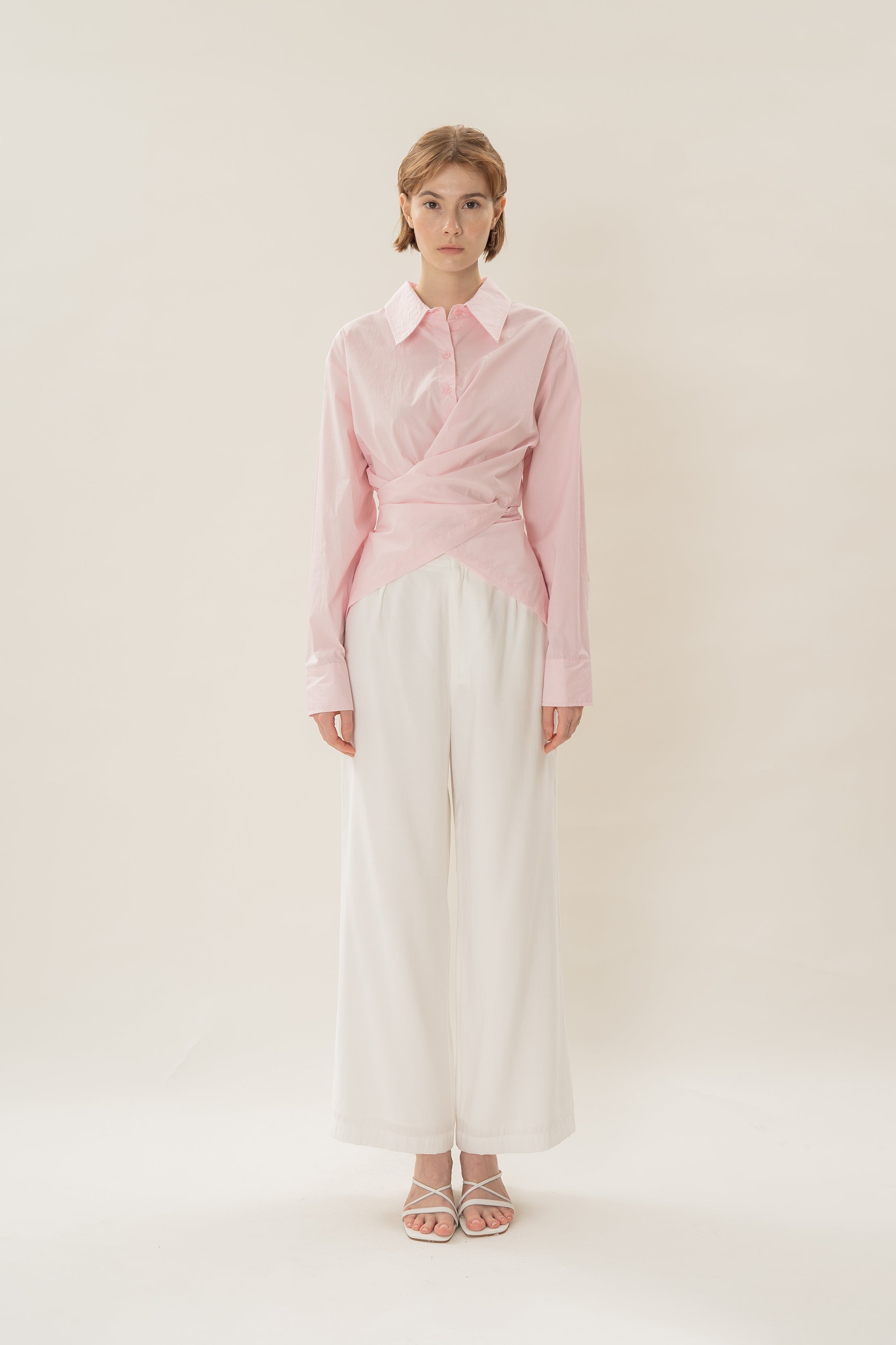 Two-Way Cotton Shirt in Pink
