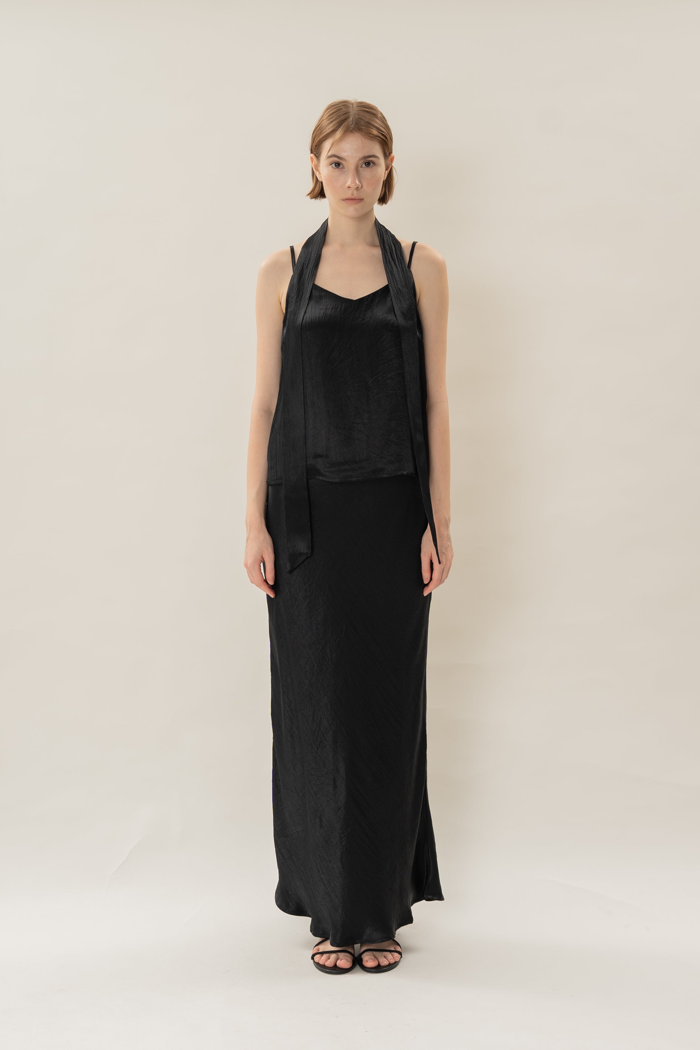 Satin Camisole Slip Top in Black