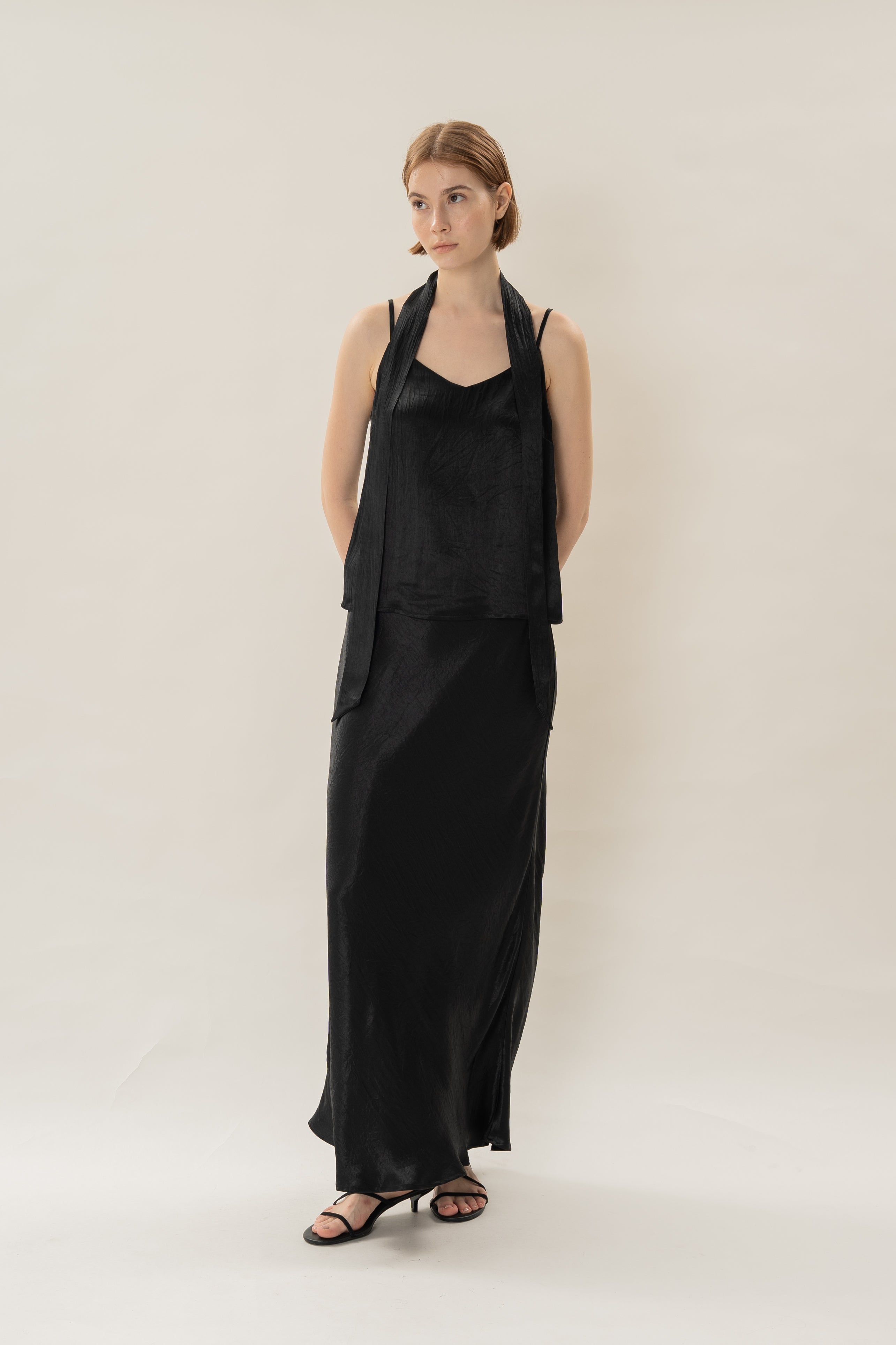 Satin Camisole Slip Top in Black
