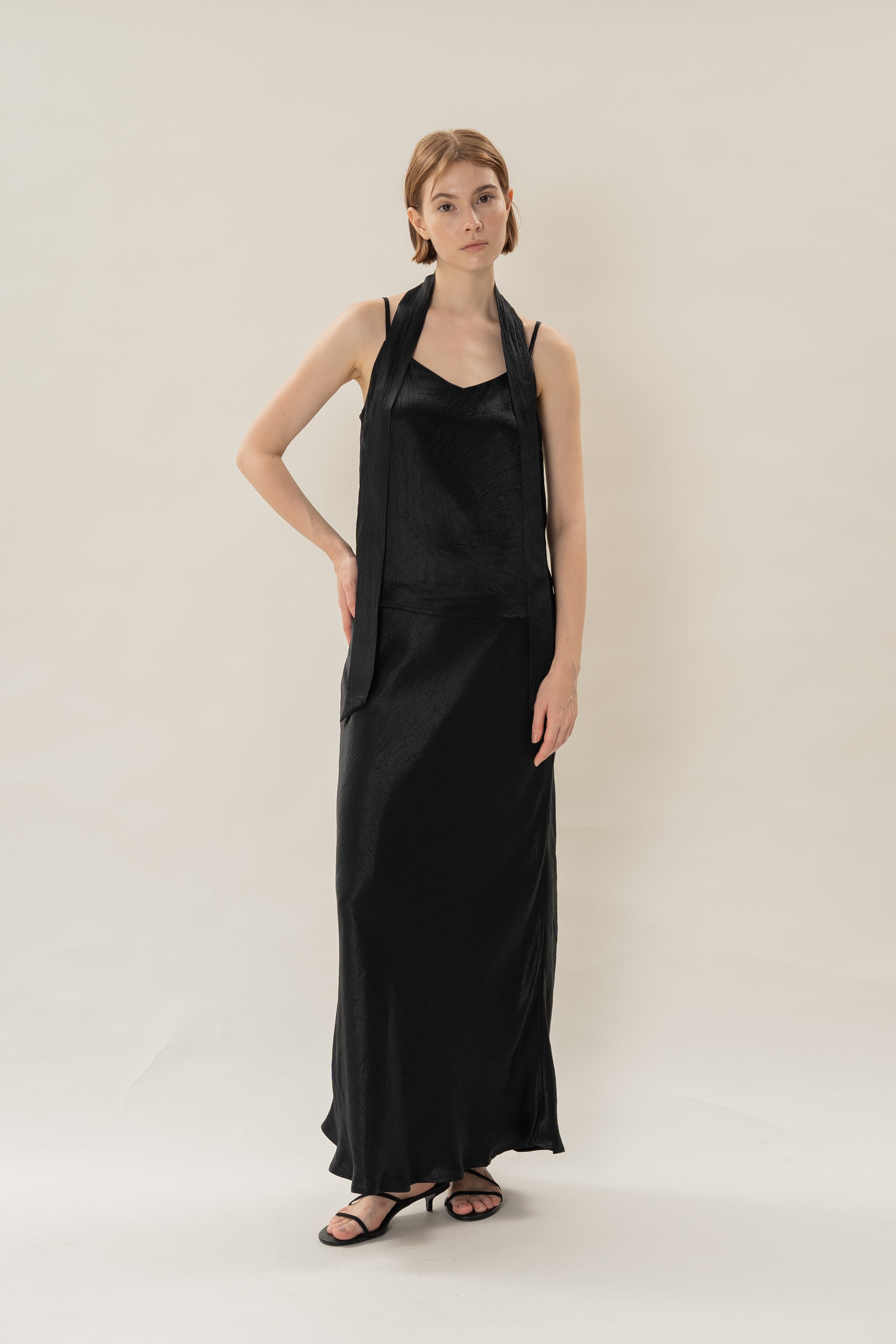 Satin Camisole Slip Top in Black