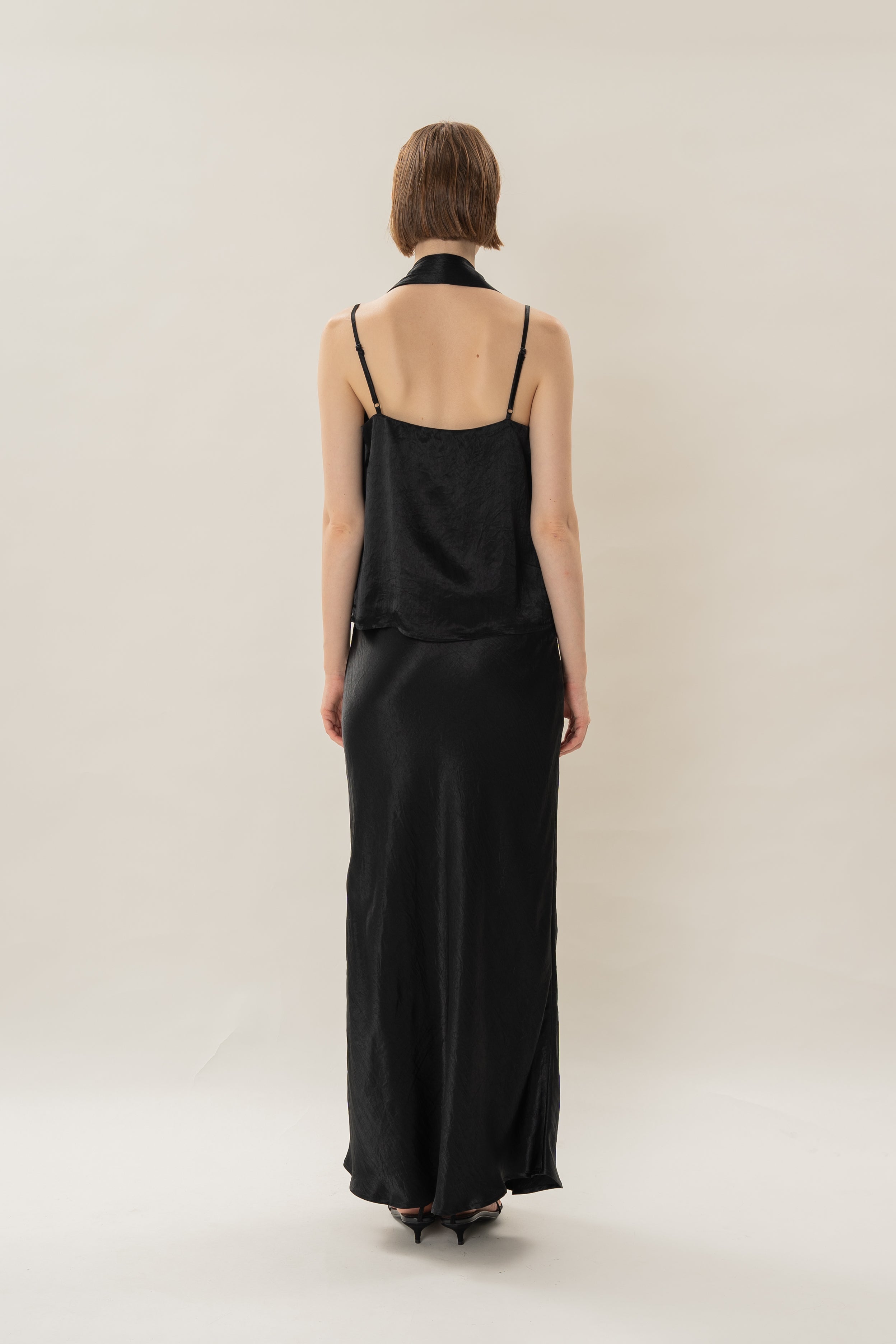 Satin Camisole Slip Top in Black