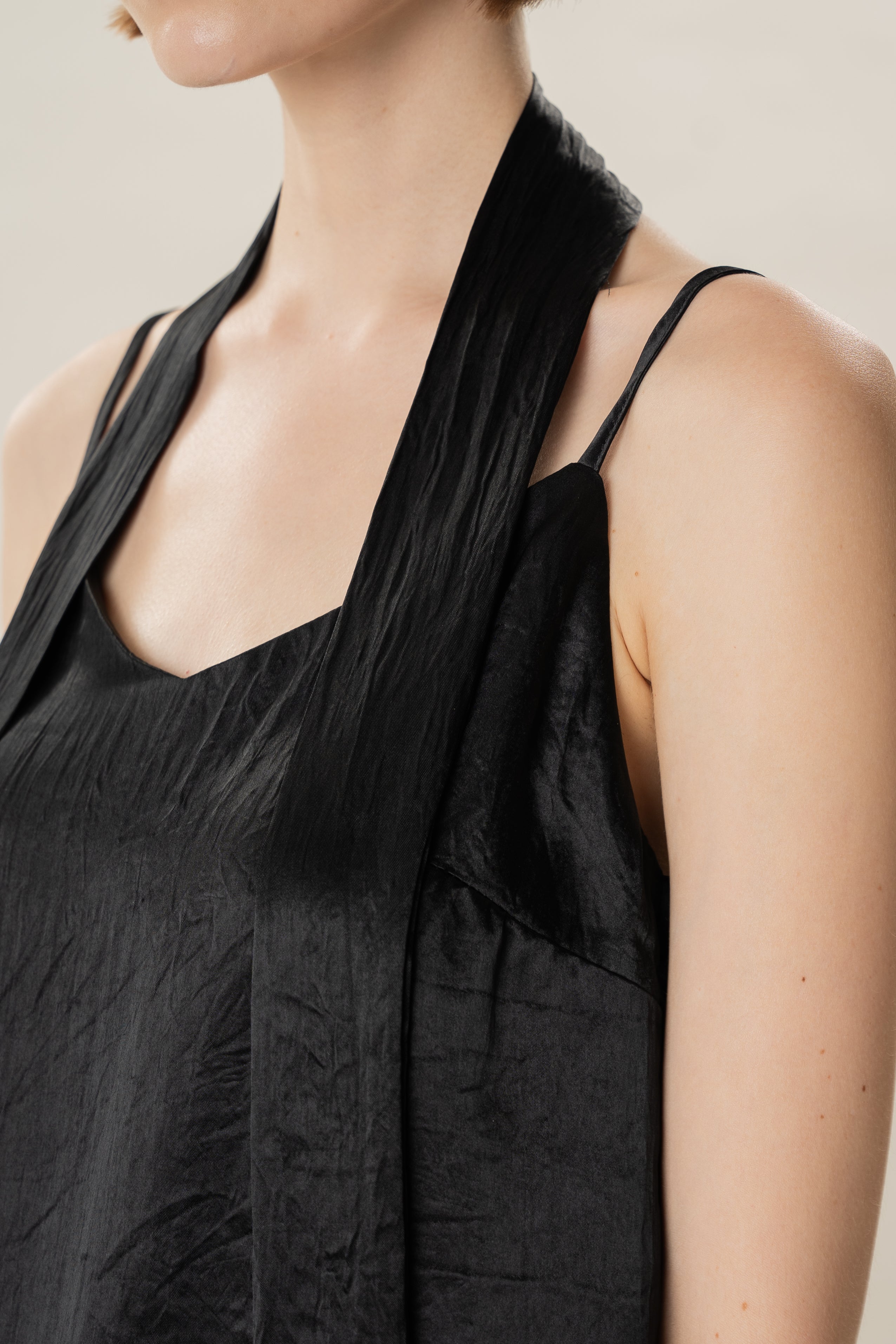 Satin Camisole Slip Top in Black