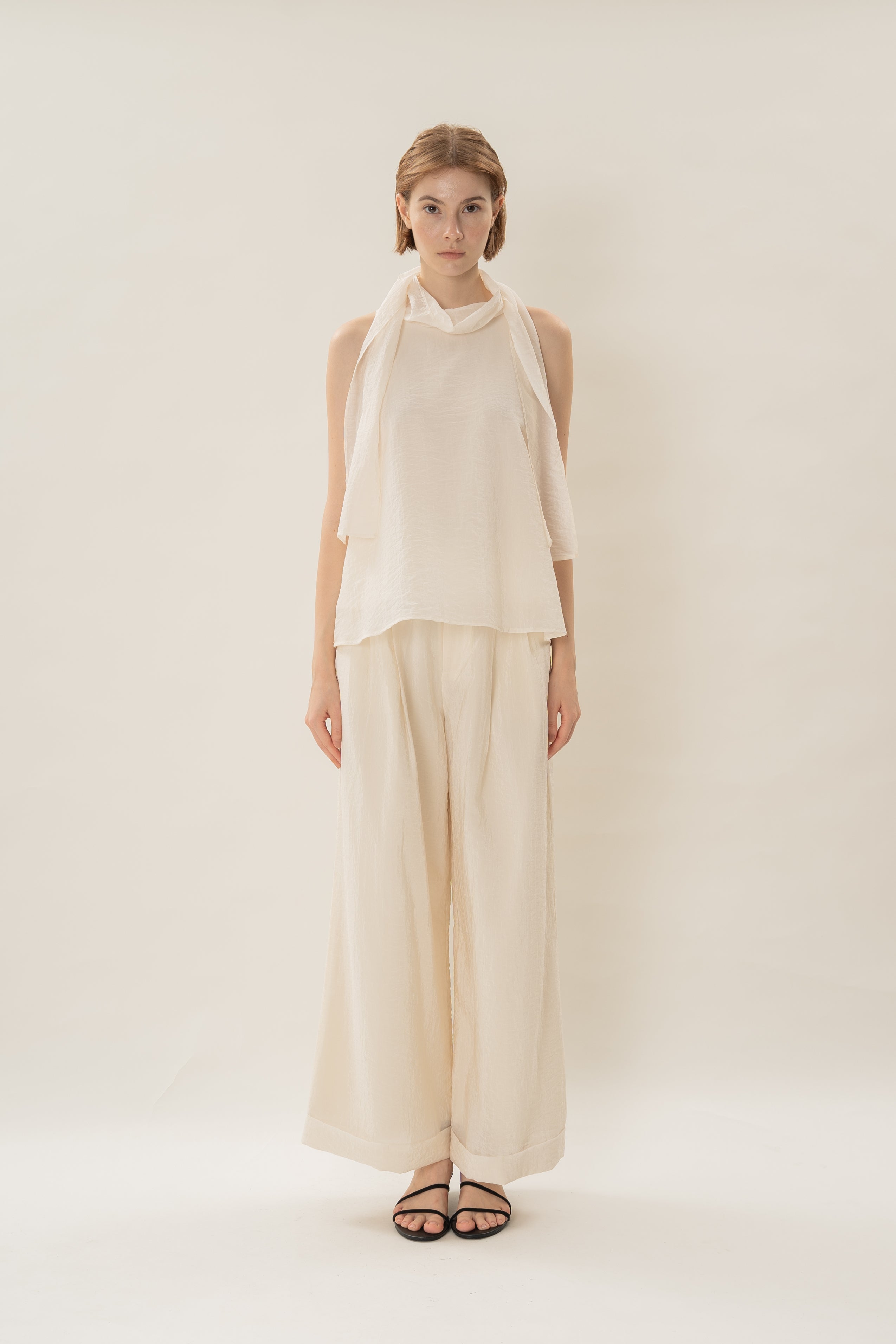 Sash Neckline Haller Blouse in Natural