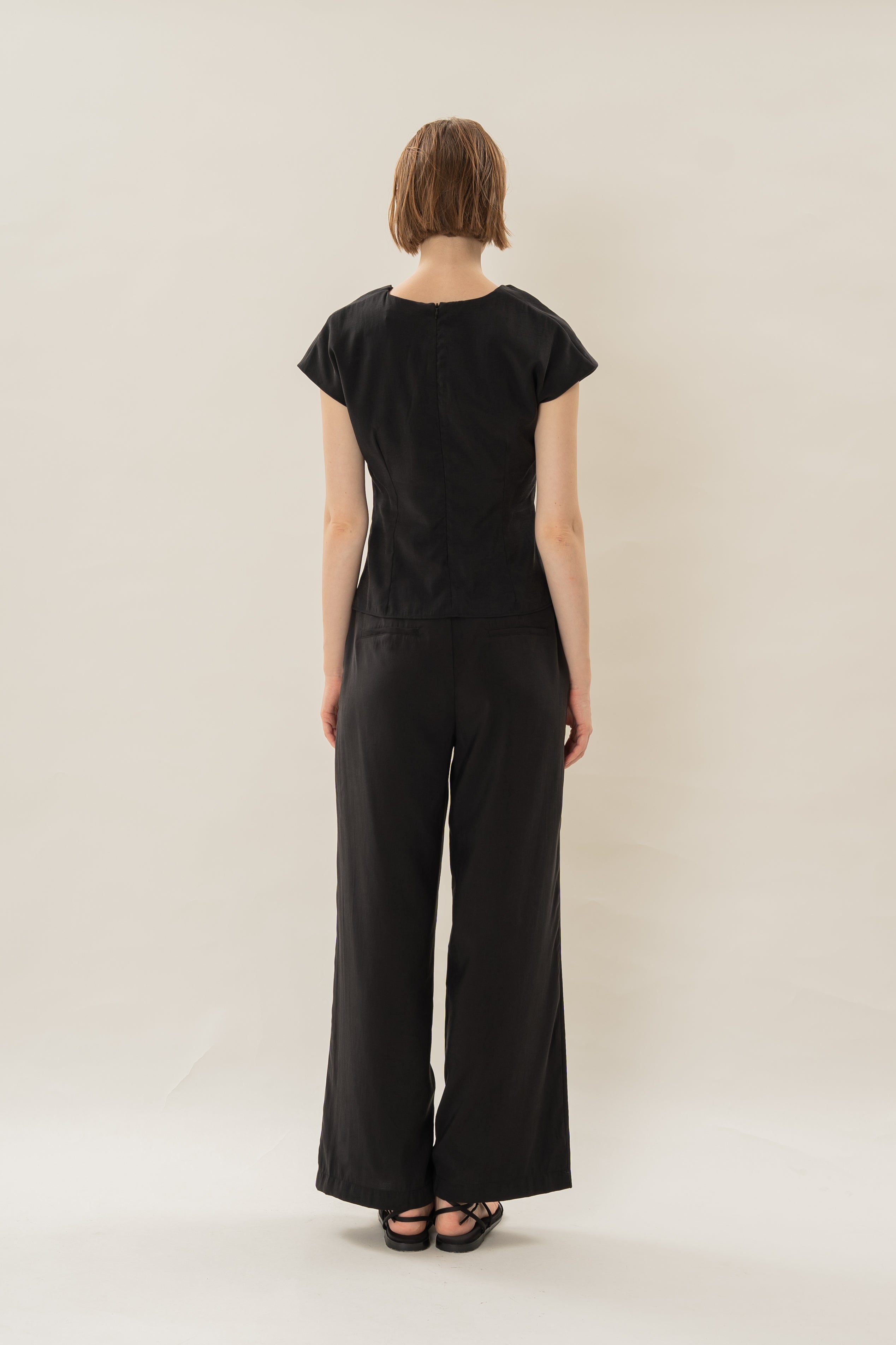 Ruched V-Neck Top in Black