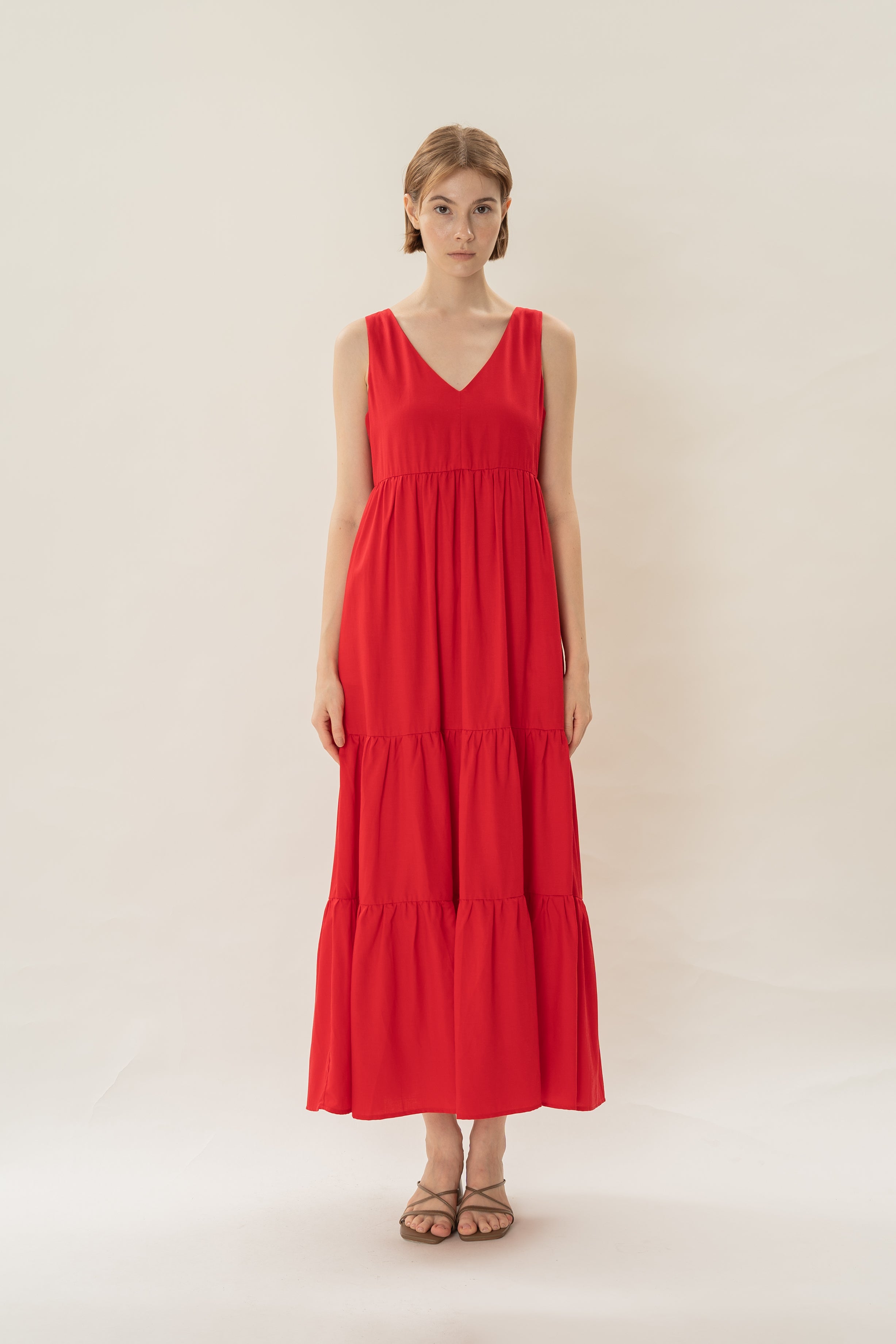 Tiered Maxi Sun Dress in Red