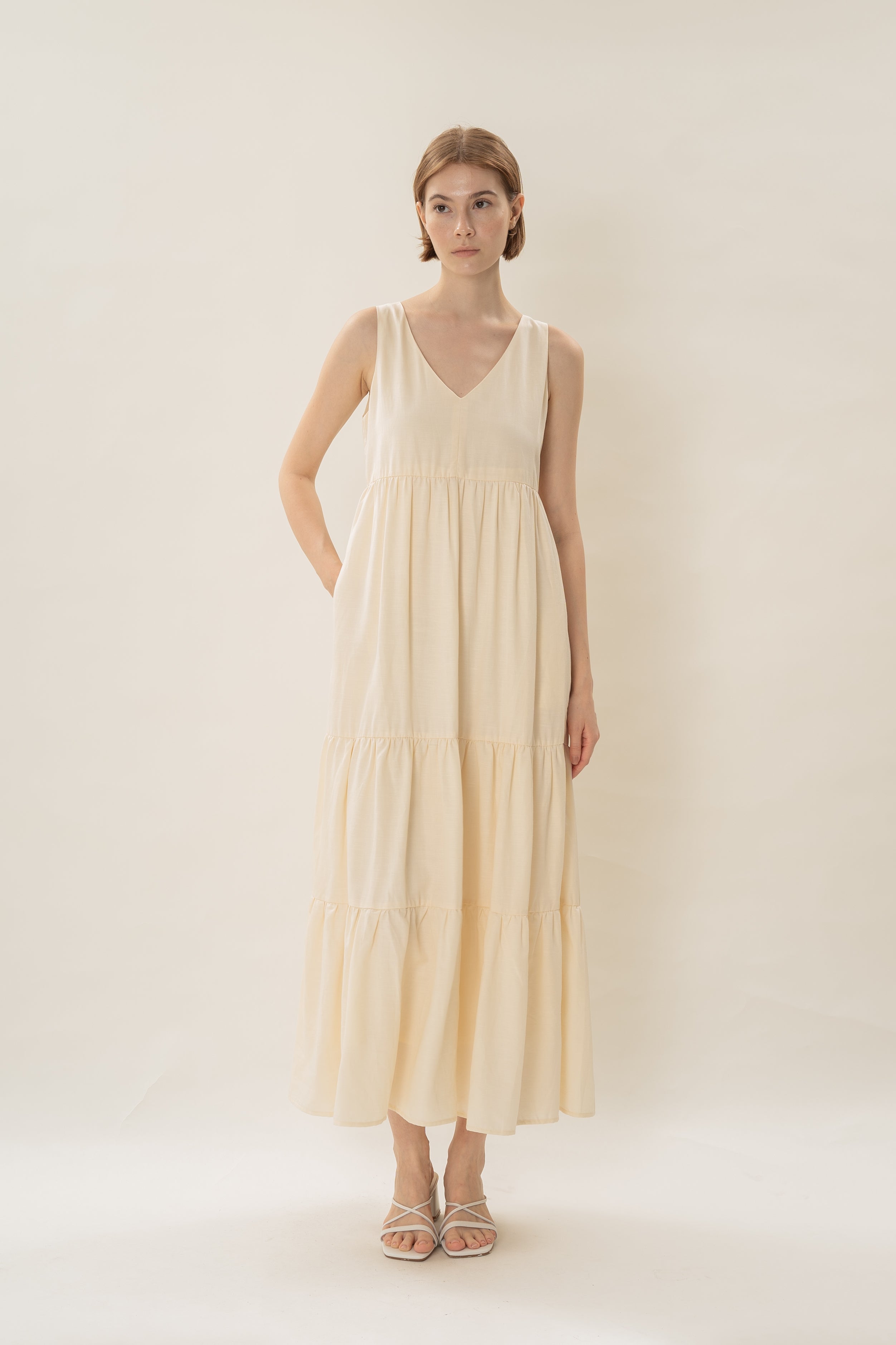 Tiered Maxi Sun Dress in Natural
