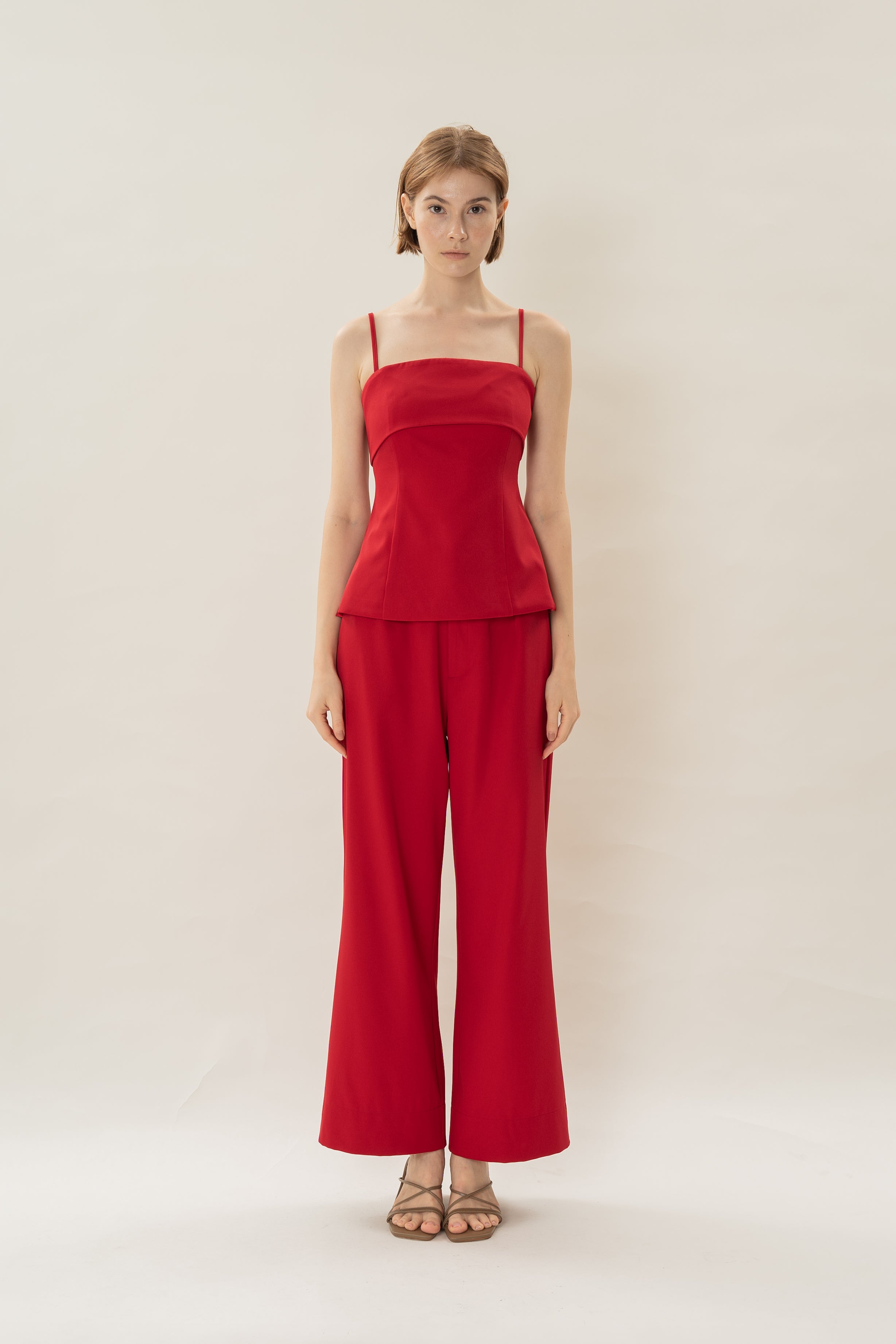 Panelled Bandeau Top in Red