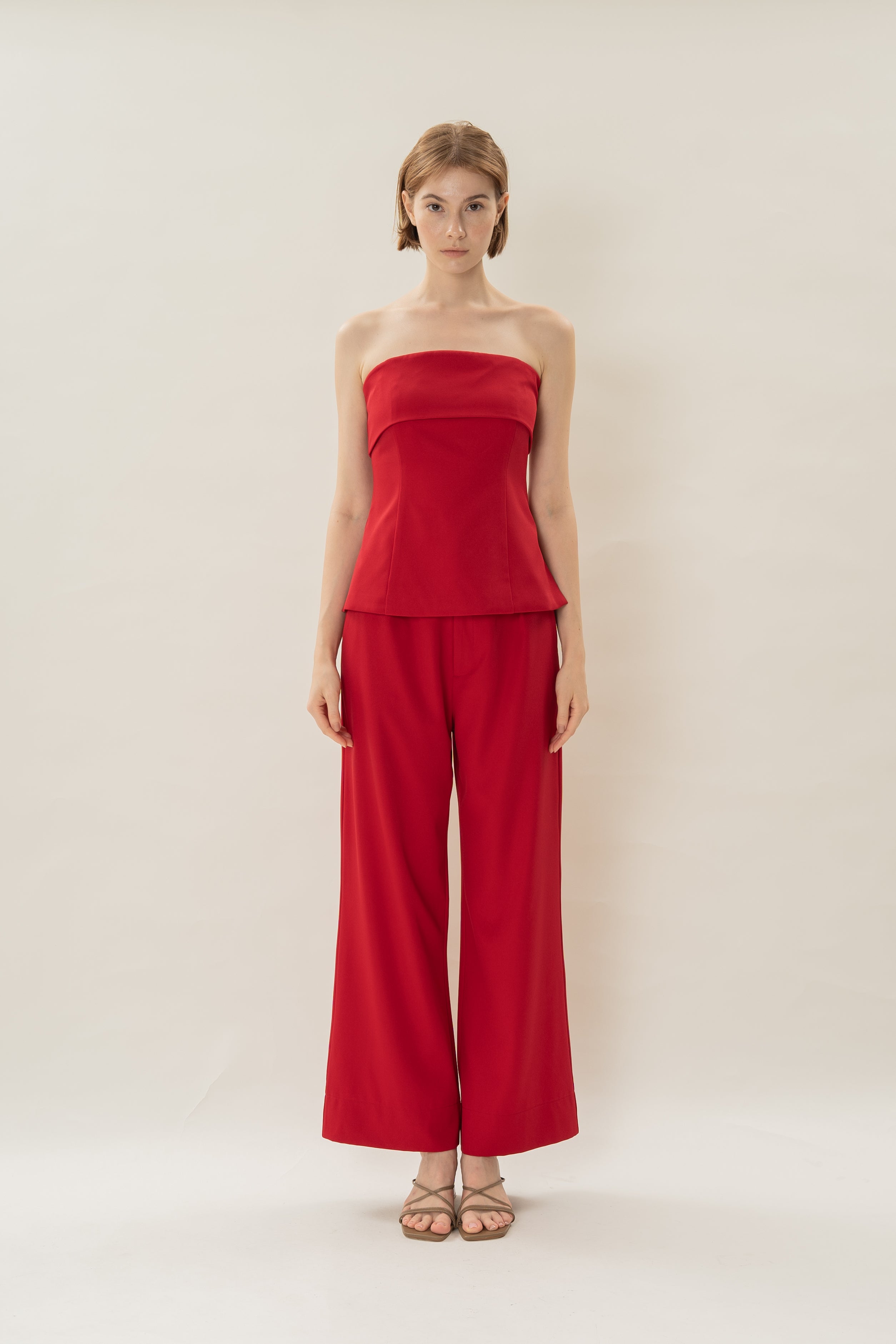 Panelled Bandeau Top in Red