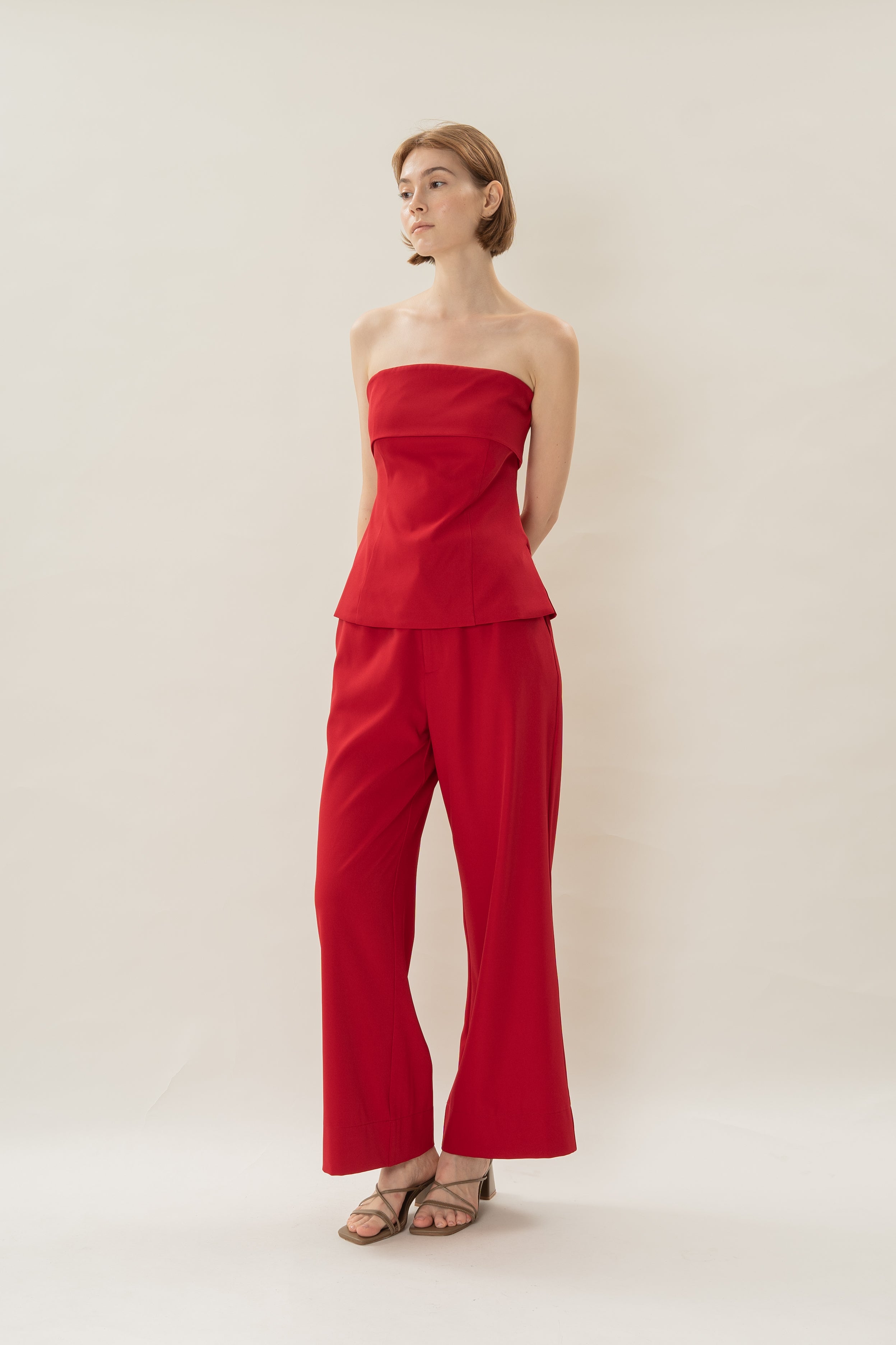 Panelled Bandeau Top in Red