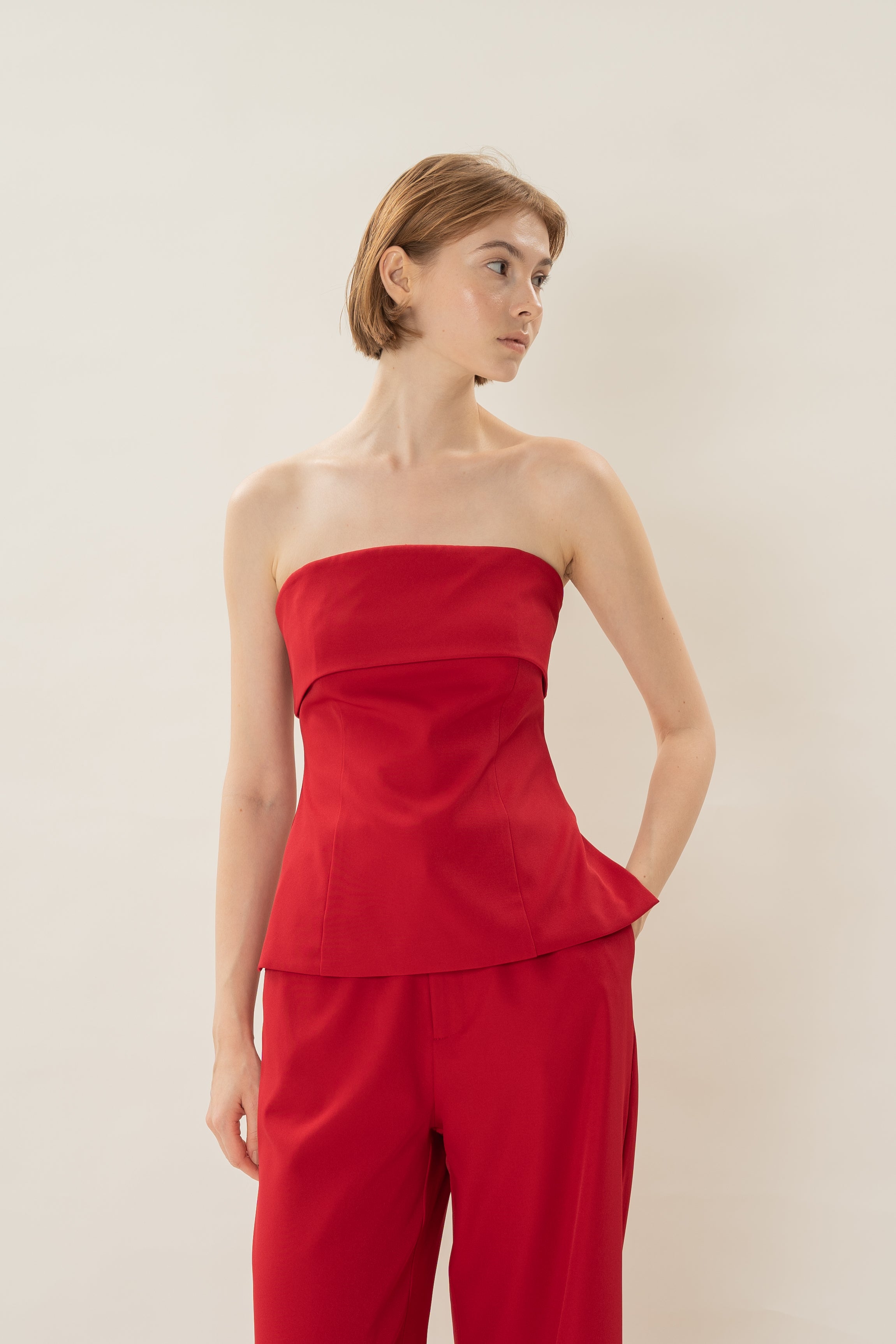 Panelled Bandeau Top in Red