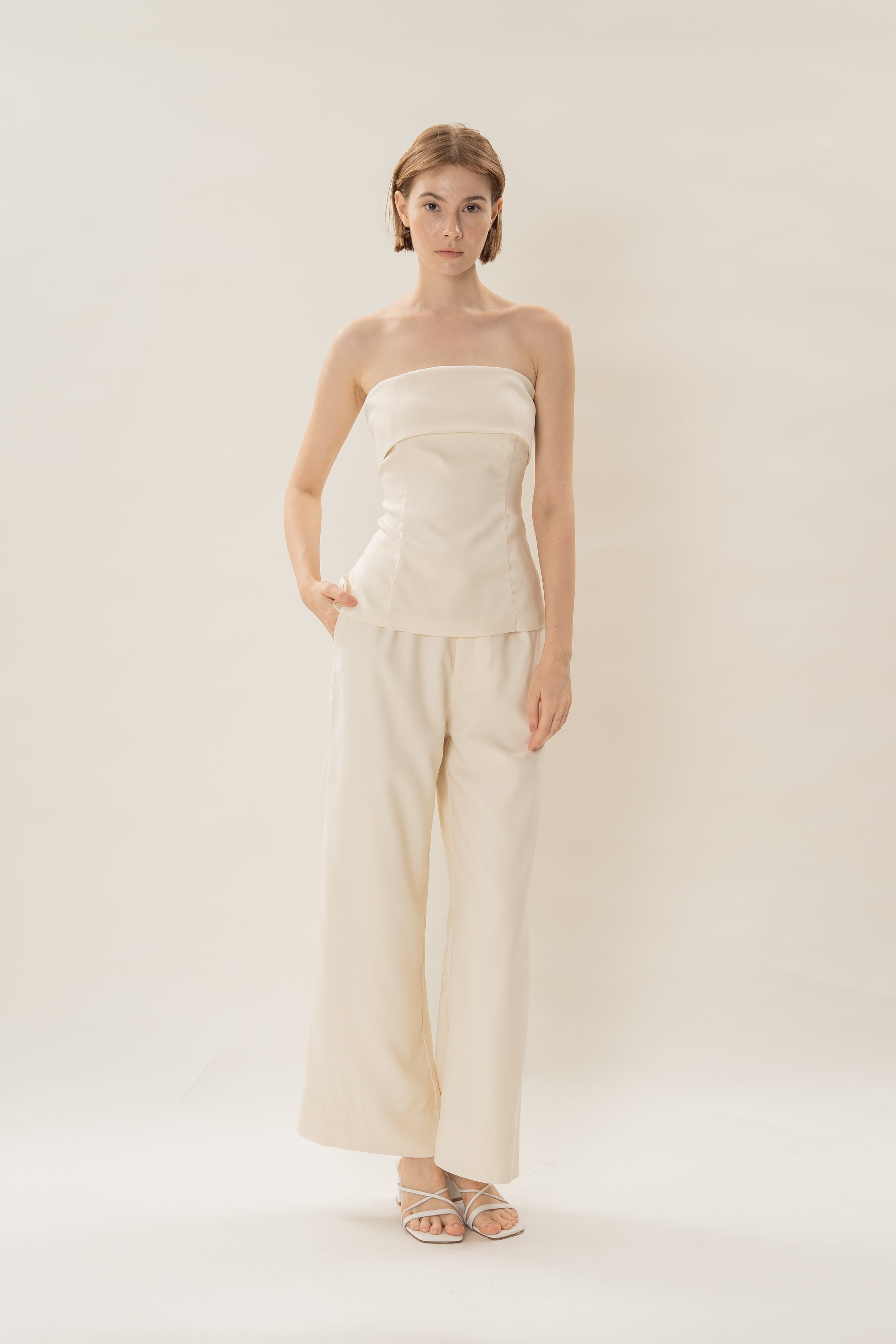 Panelled Bandeau Top in Ivory