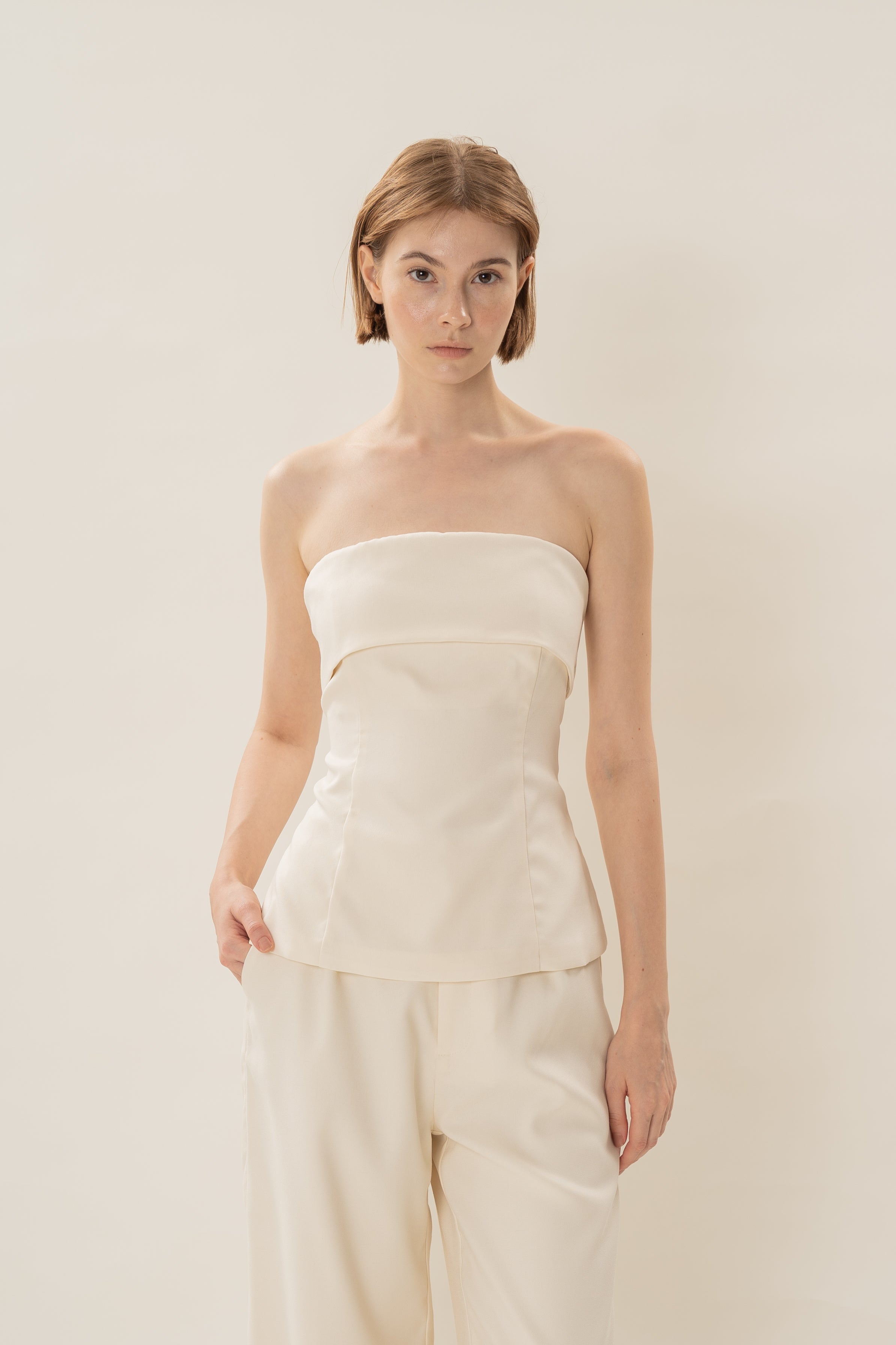 Panelled Bandeau Top in Ivory