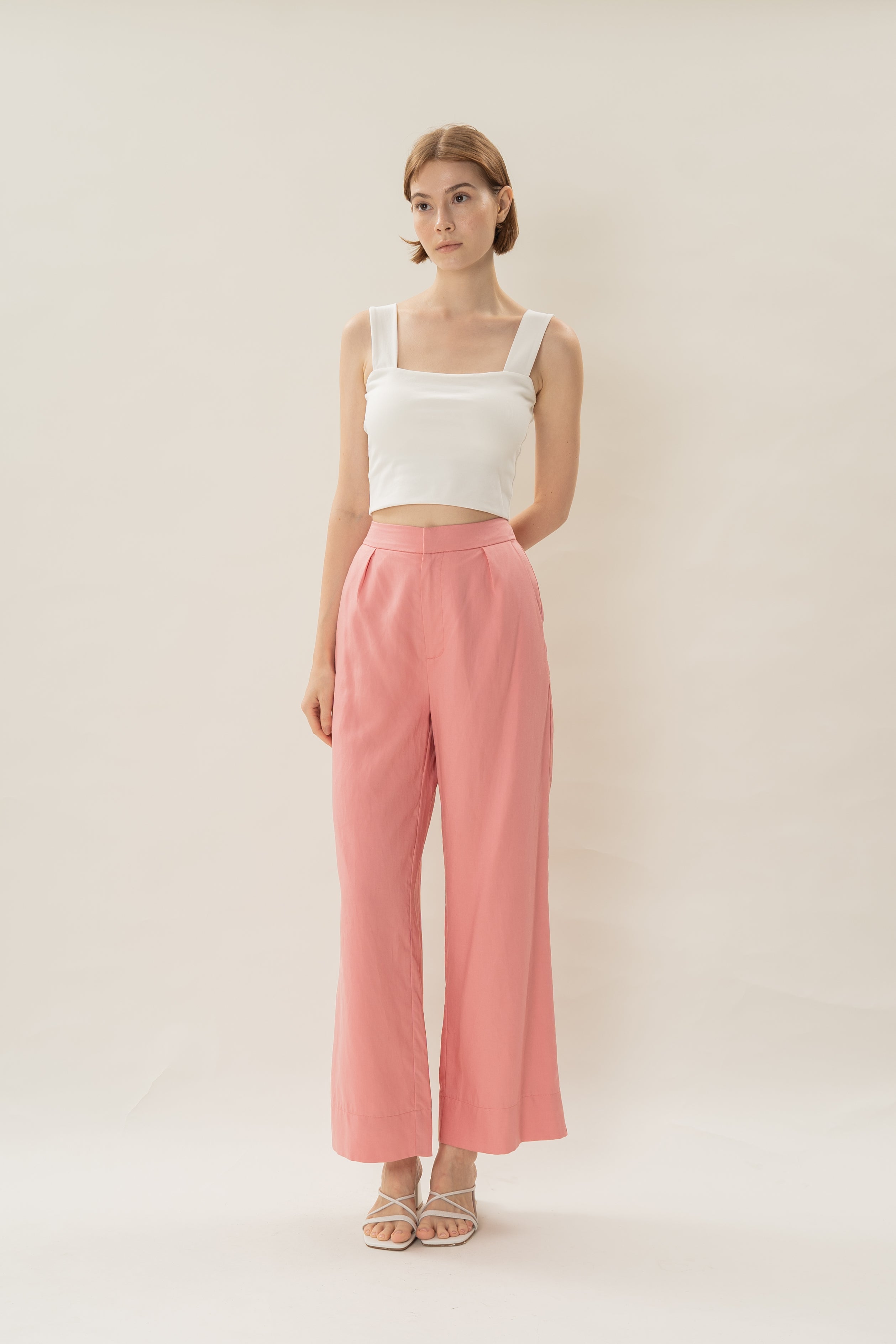 Classic Pleated Trousers in Pink