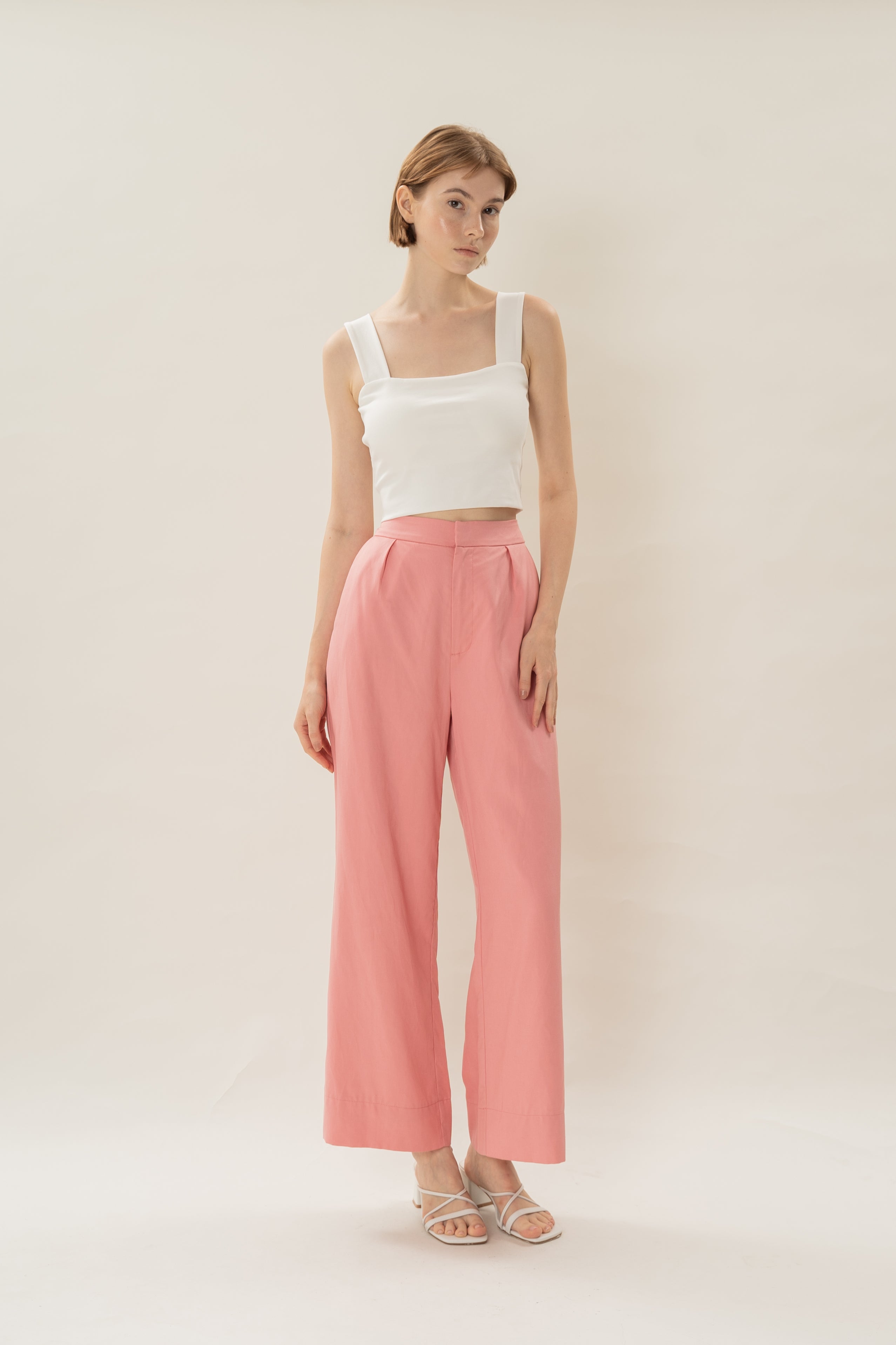 Classic Pleated Trousers in Pink