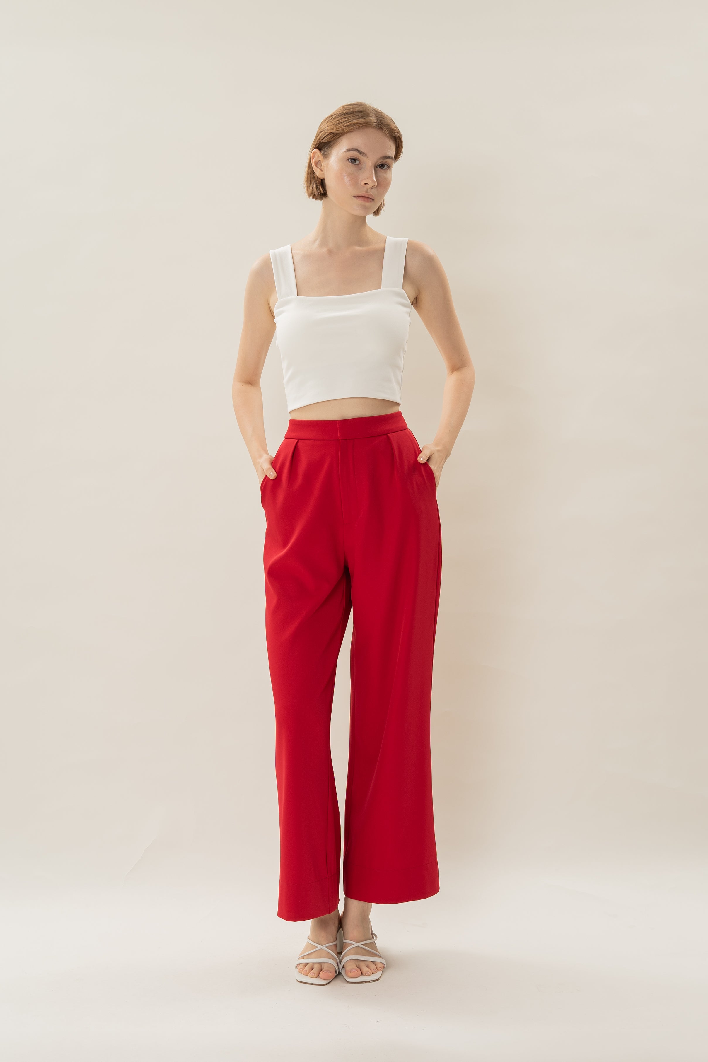 Classic Pleated Trousers in Red